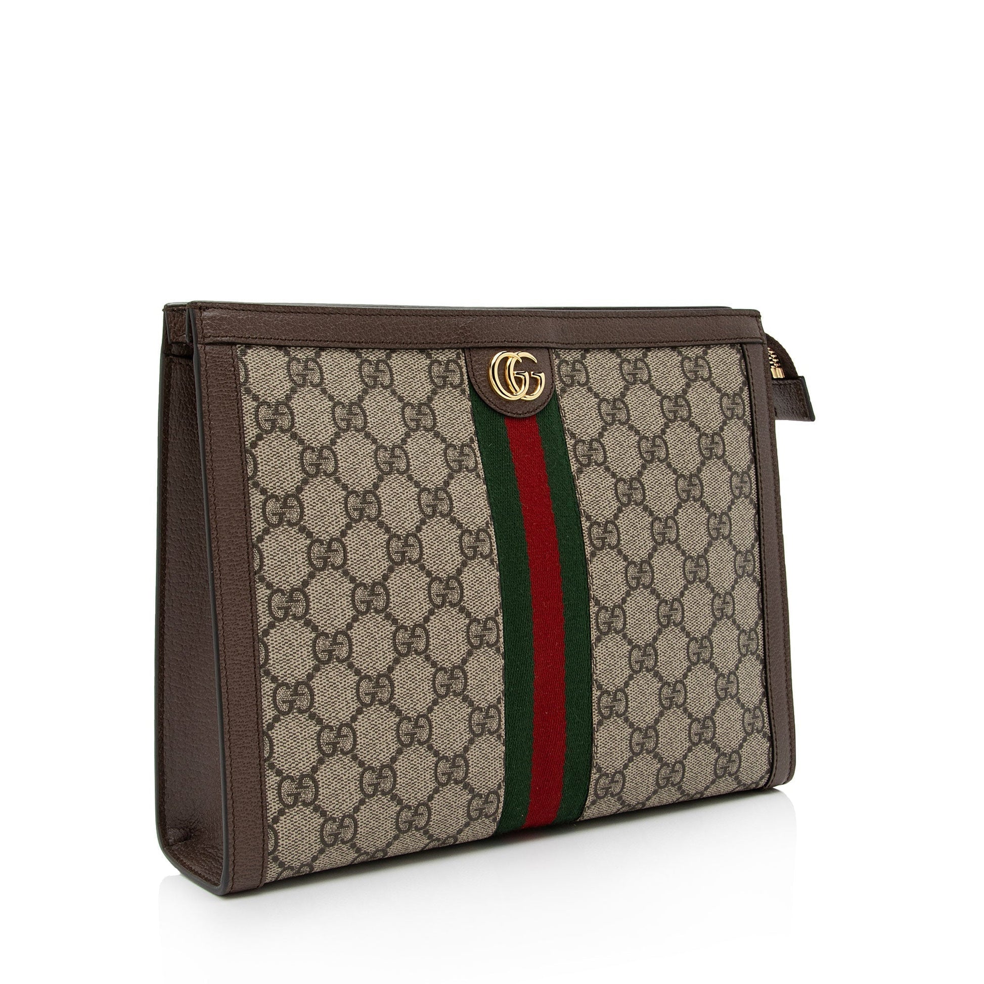 Gucci GG Supreme Ophidia Pouch SHF-KSvN5n Leather Canvas Nylon Brown Clutch Bag