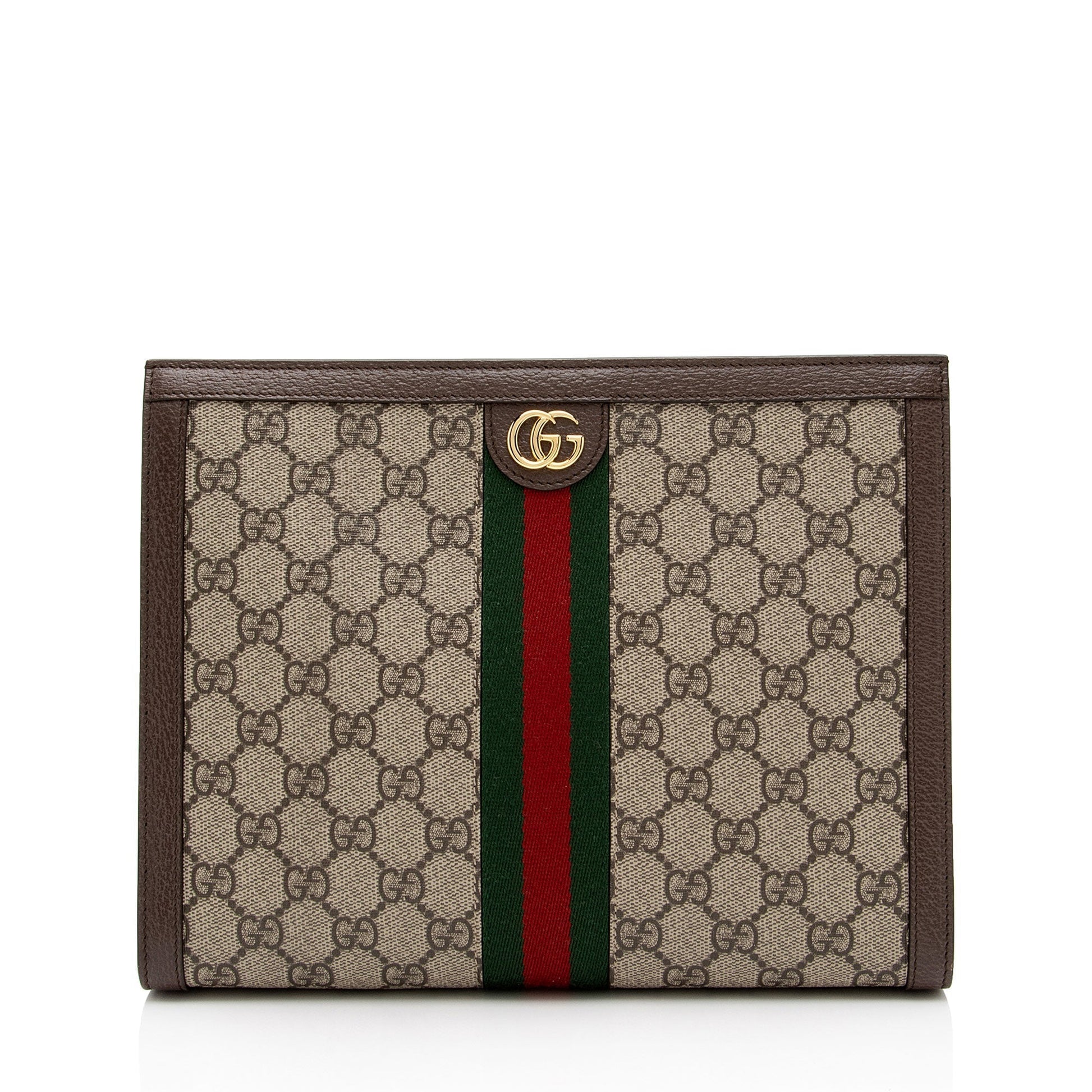 Gucci GG Supreme Ophidia Pouch SHF-aTANc5 Leather Canvas Nylon Brown Clutch Bag