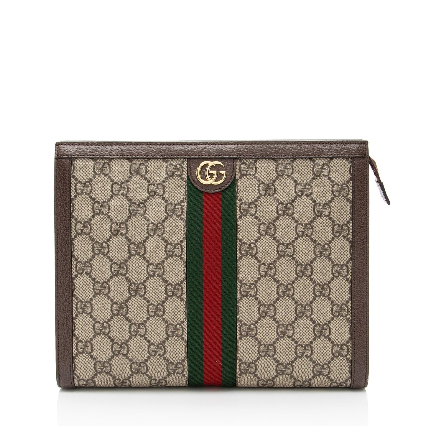 Gucci GG Supreme Ophidia Pouch Leather Canvas Nylon Brown Clutch Bag