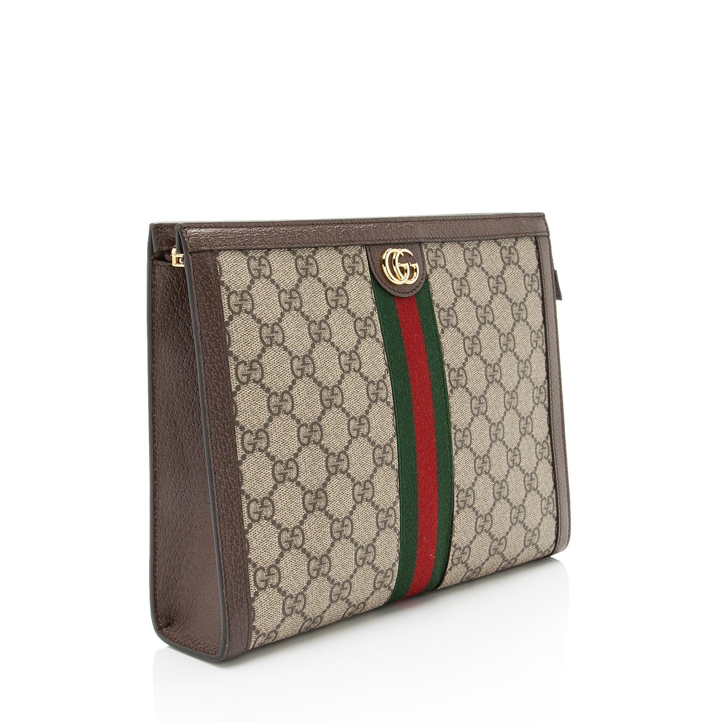 Gucci GG Supreme Ophidia Pouch Leather Canvas Nylon Brown Clutch Bag