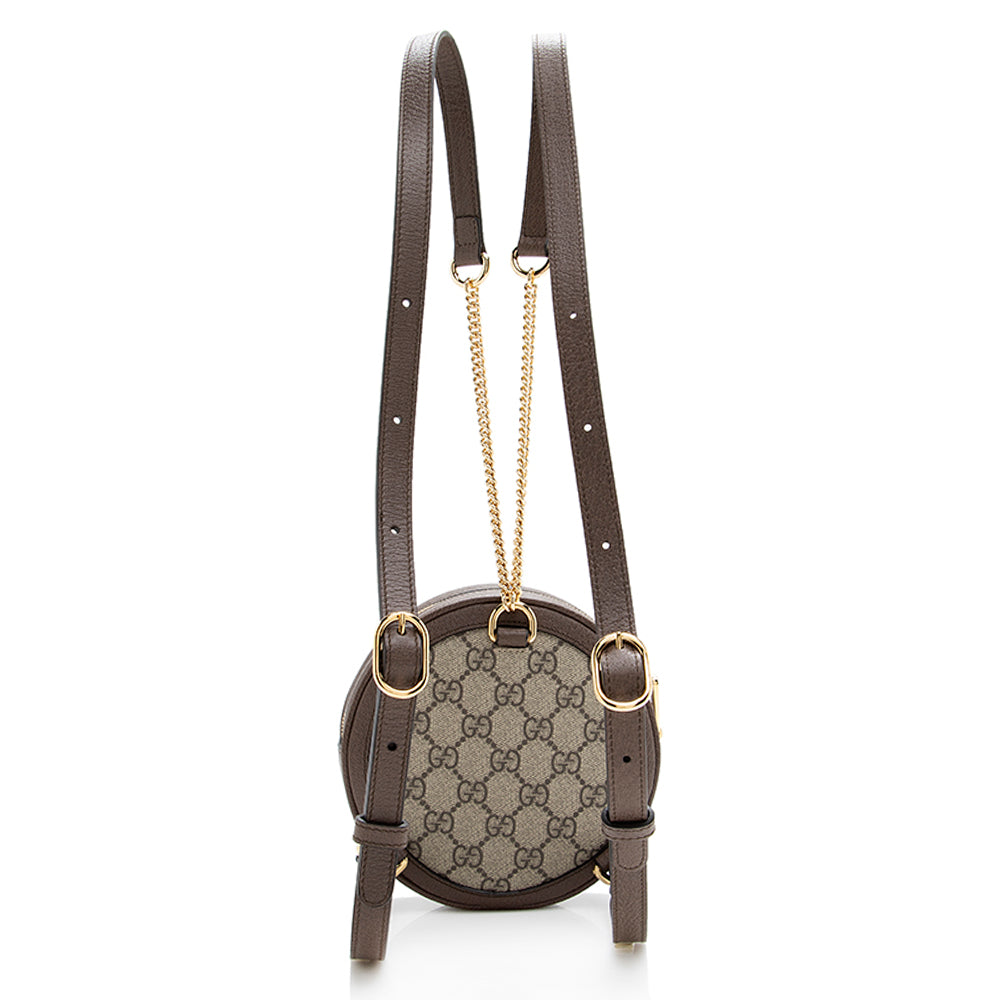 Gucci GG Supreme Ophidia Round Backpack Canvas Brown Mini Shoulder Bag