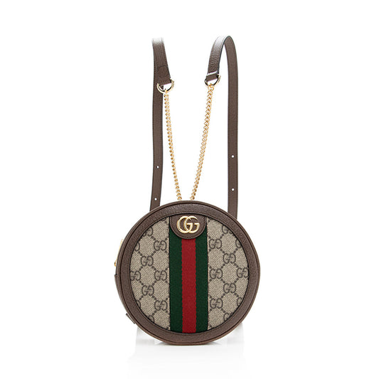 Gucci GG Supreme Ophidia Round Backpack Canvas Brown Mini Shoulder Bag