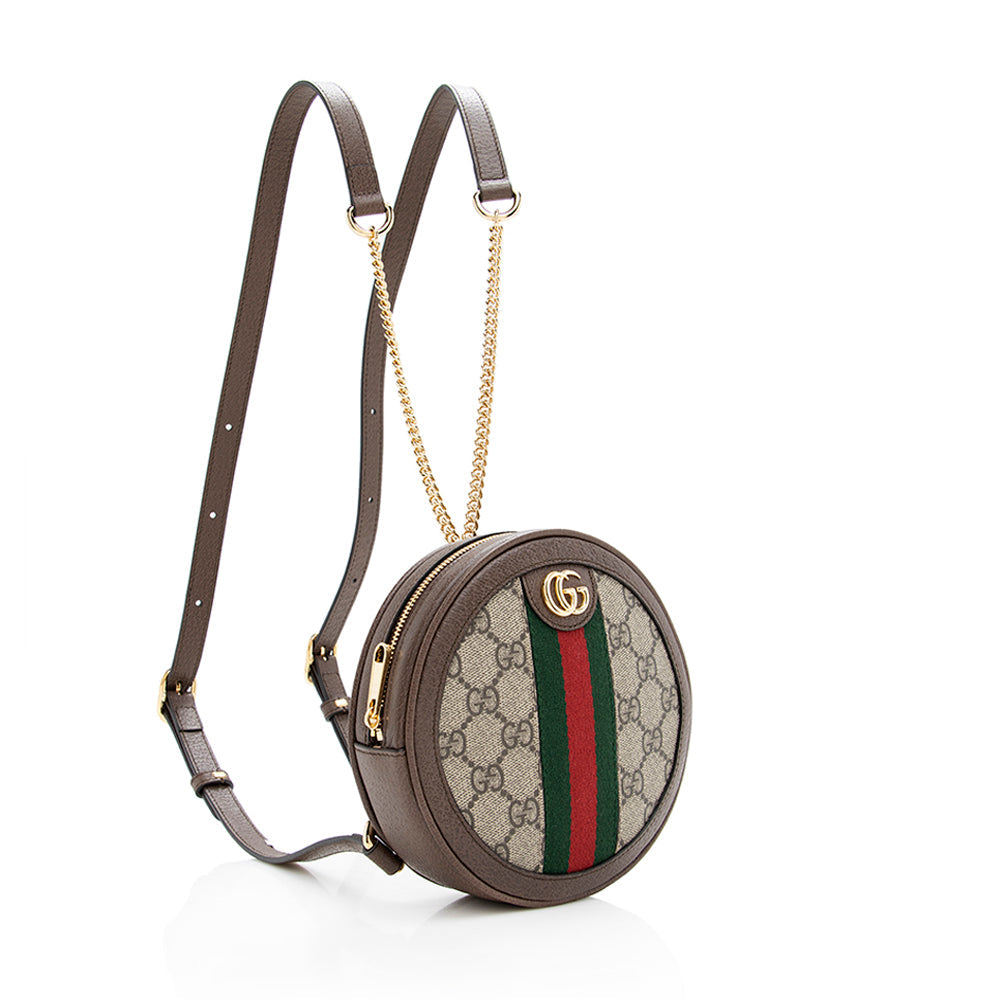 Gucci GG Supreme Ophidia Round Backpack Canvas Brown Mini Shoulder Bag