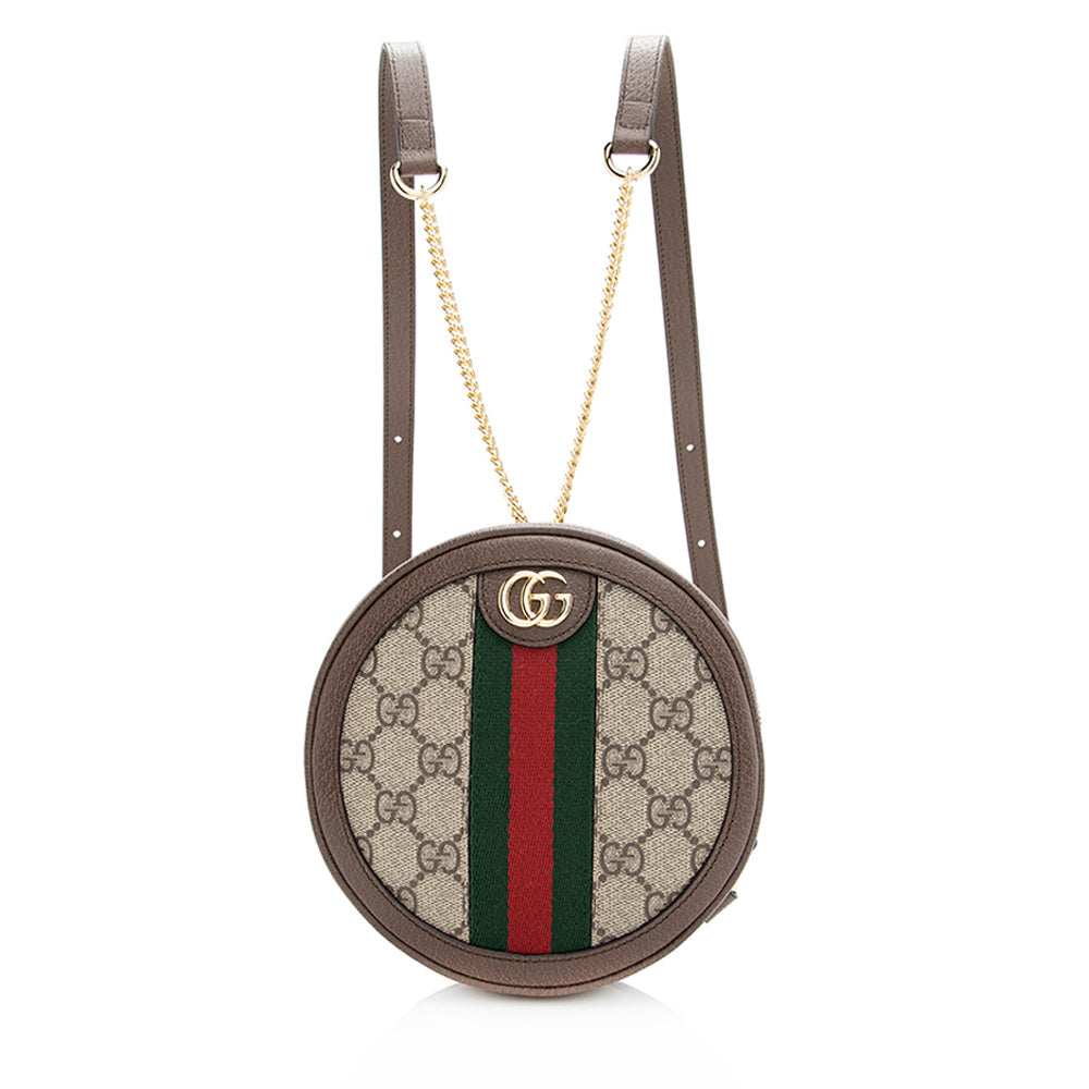 Gucci GG Supreme Ophidia Round Backpack Leather Canvas Nylon Brown Shoulder Bag 7
