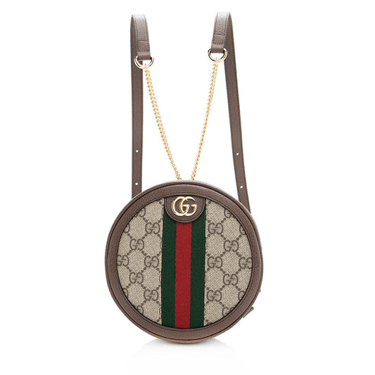 Gucci GG Supreme Ophidia Round Backpack Leather Canvas Nylon Brown Shoulder Bag 7