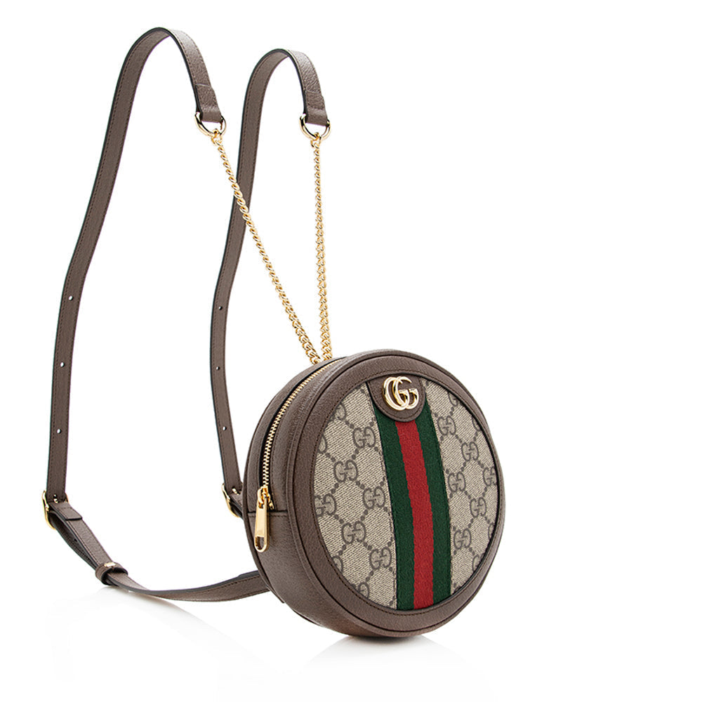 Gucci GG Supreme Ophidia Round Backpack Leather Canvas Nylon Brown Shoulder Bag 7