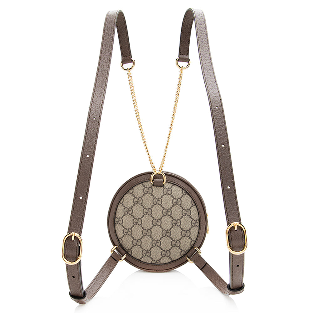 Gucci GG Supreme Ophidia Round Backpack Leather Canvas Nylon Brown Shoulder Bag Shf Rbtj4R