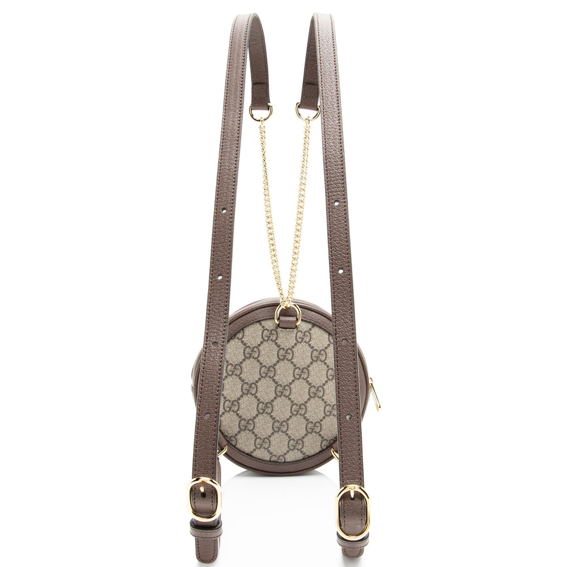 Gucci GG Supreme Ophidia Round Backpack Leather Canvas Nylon Brown Shoulder Bag