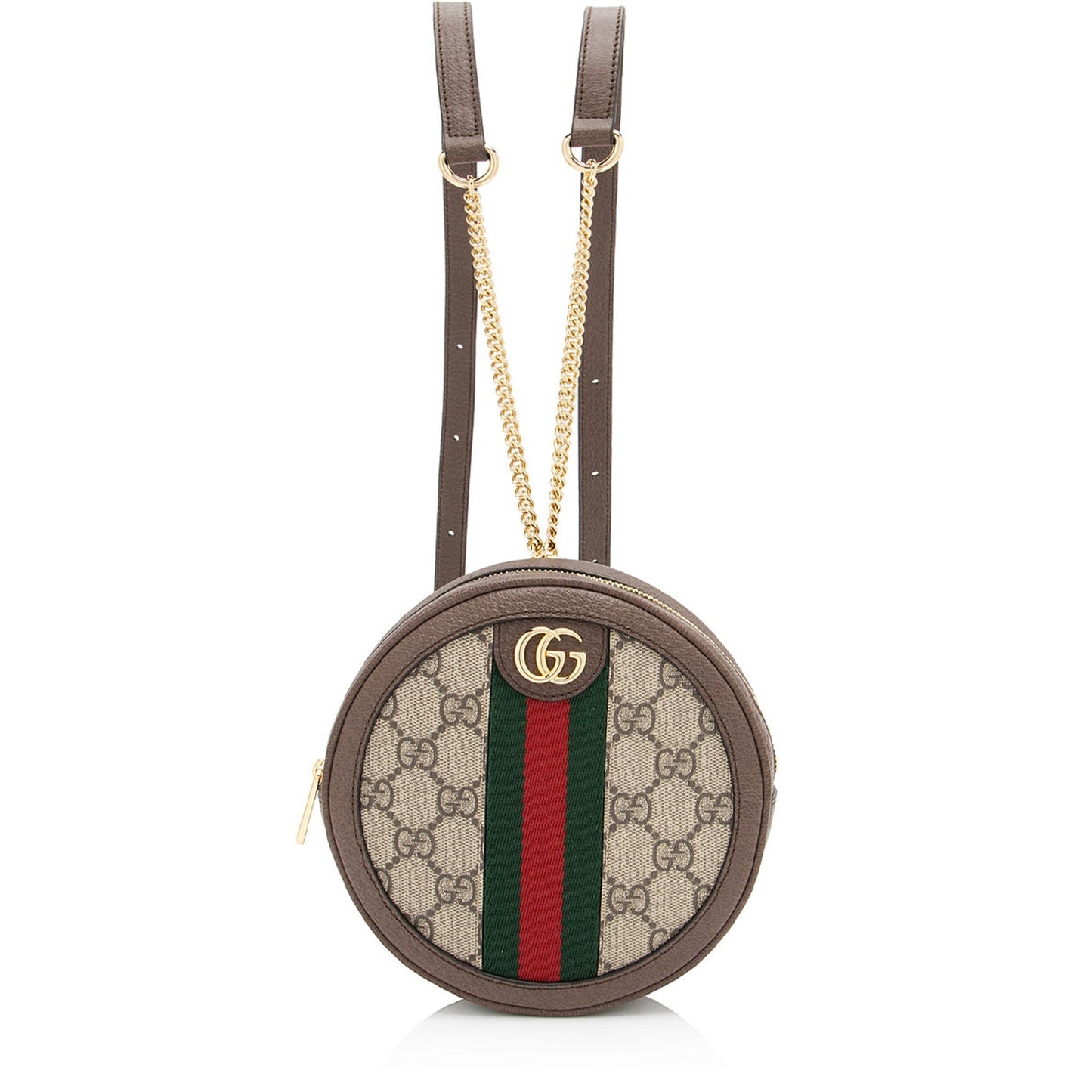 Gucci GG Supreme Ophidia Round Backpack Leather Canvas Nylon Brown Shoulder Bag