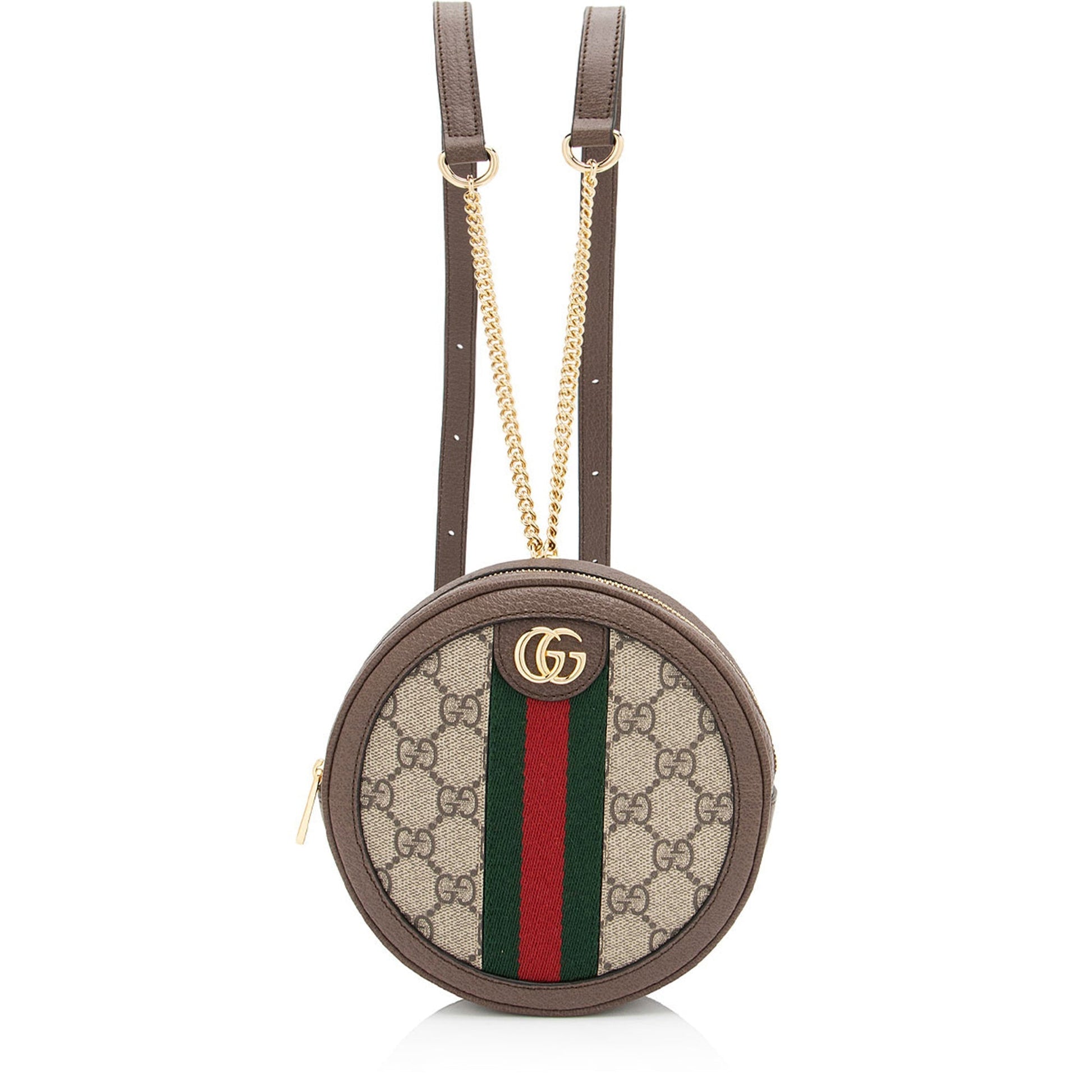 Gucci GG Supreme Ophidia Round Backpack Leather Canvas Nylon Brown Shoulder Bag