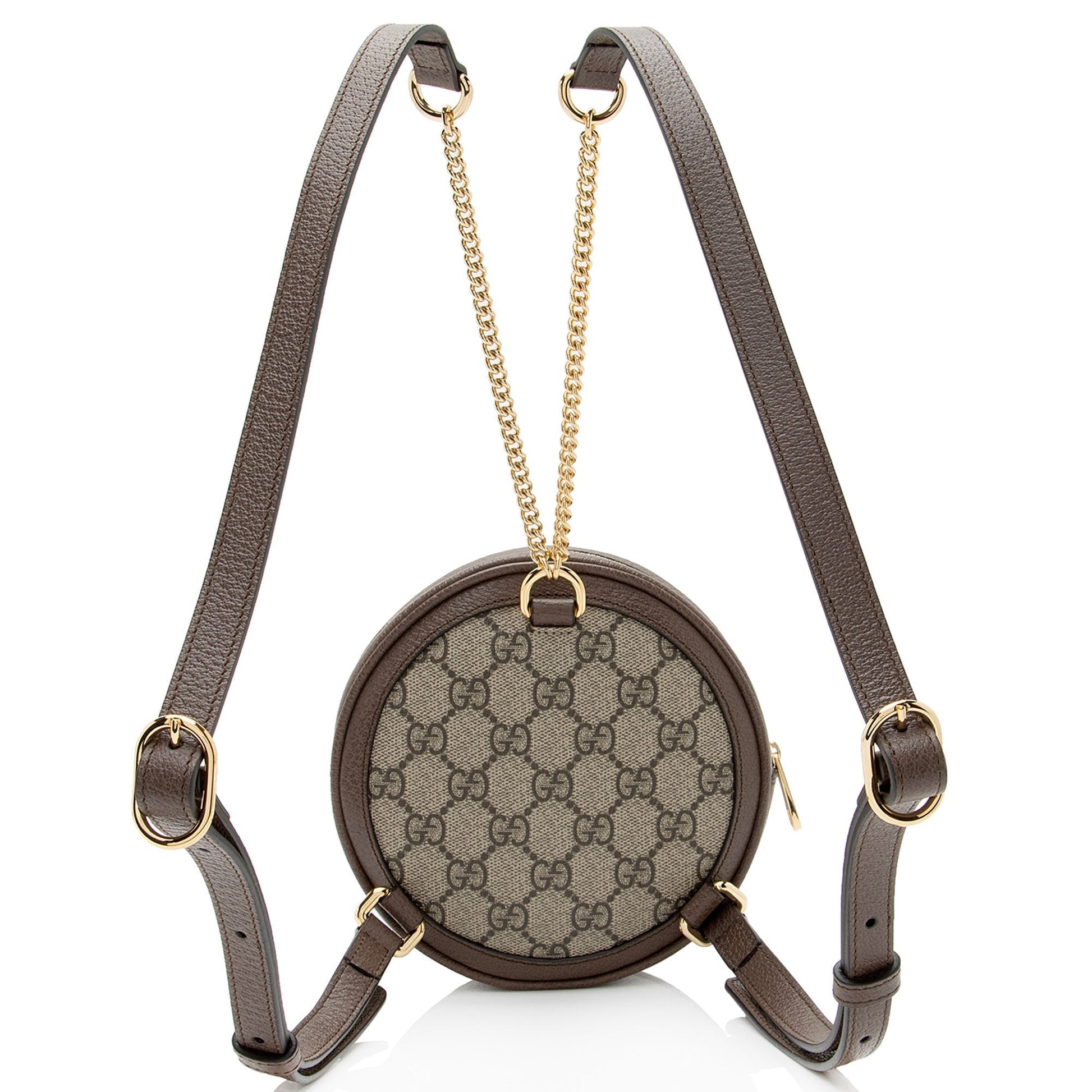 Gucci GG Supreme Ophidia Round Backpack Leather Canvas Nylon Brown Shoulder Bag Shf Slylew