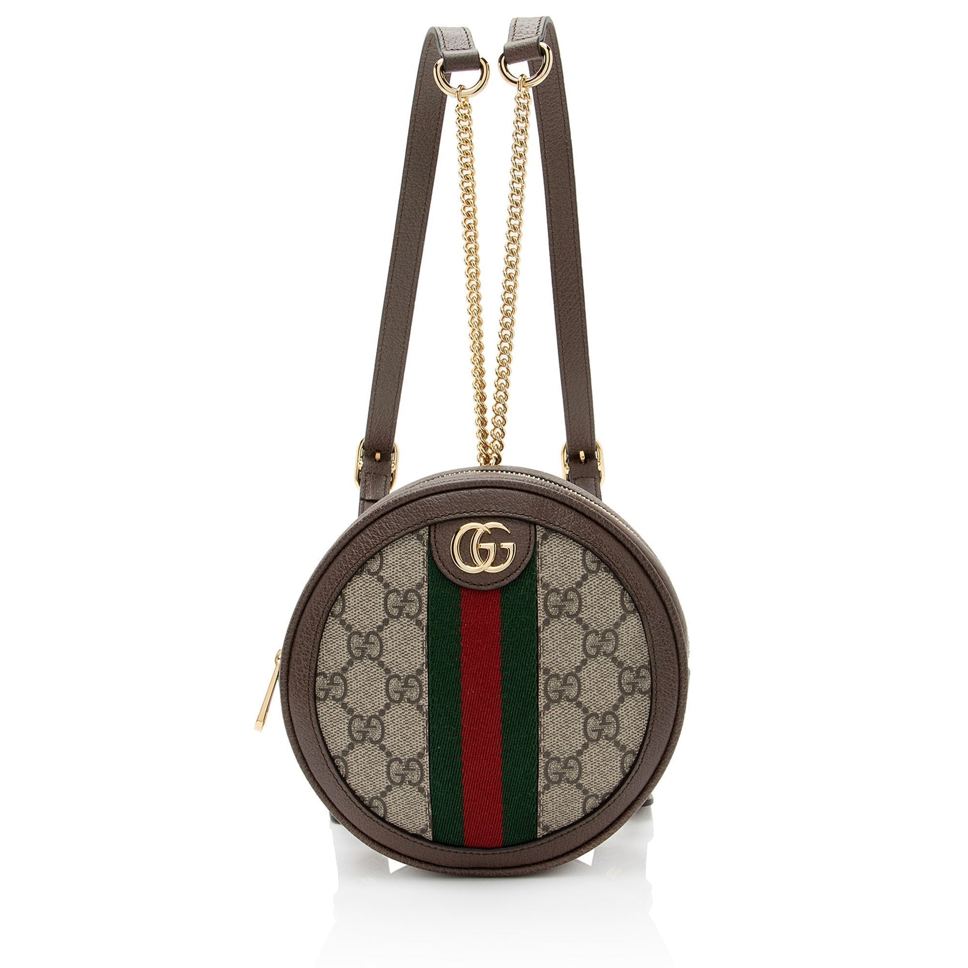 Gucci GG Supreme Ophidia Round Backpack Leather Canvas Nylon Brown Shoulder Bag Shf Slylew