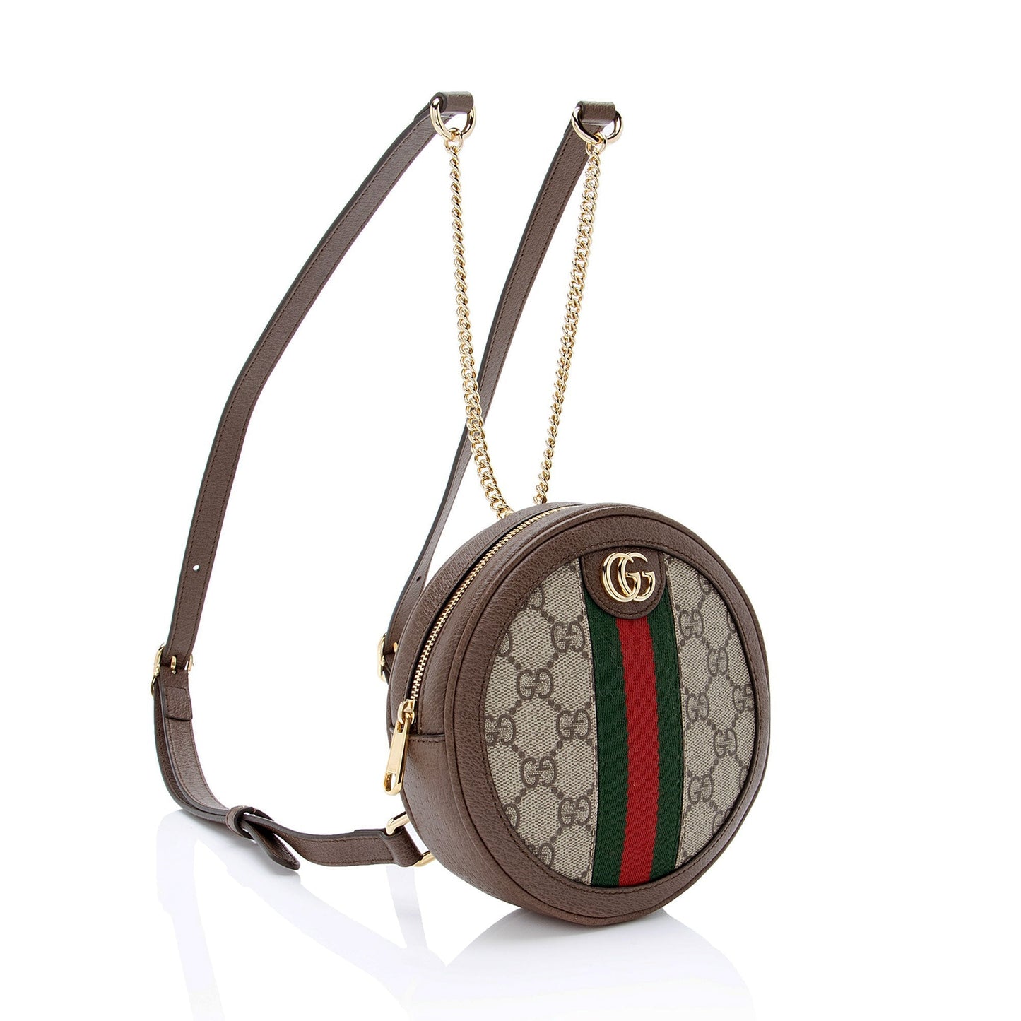 Gucci GG Supreme Ophidia Round Backpack Leather Canvas Nylon Brown Shoulder Bag Mini Backpack