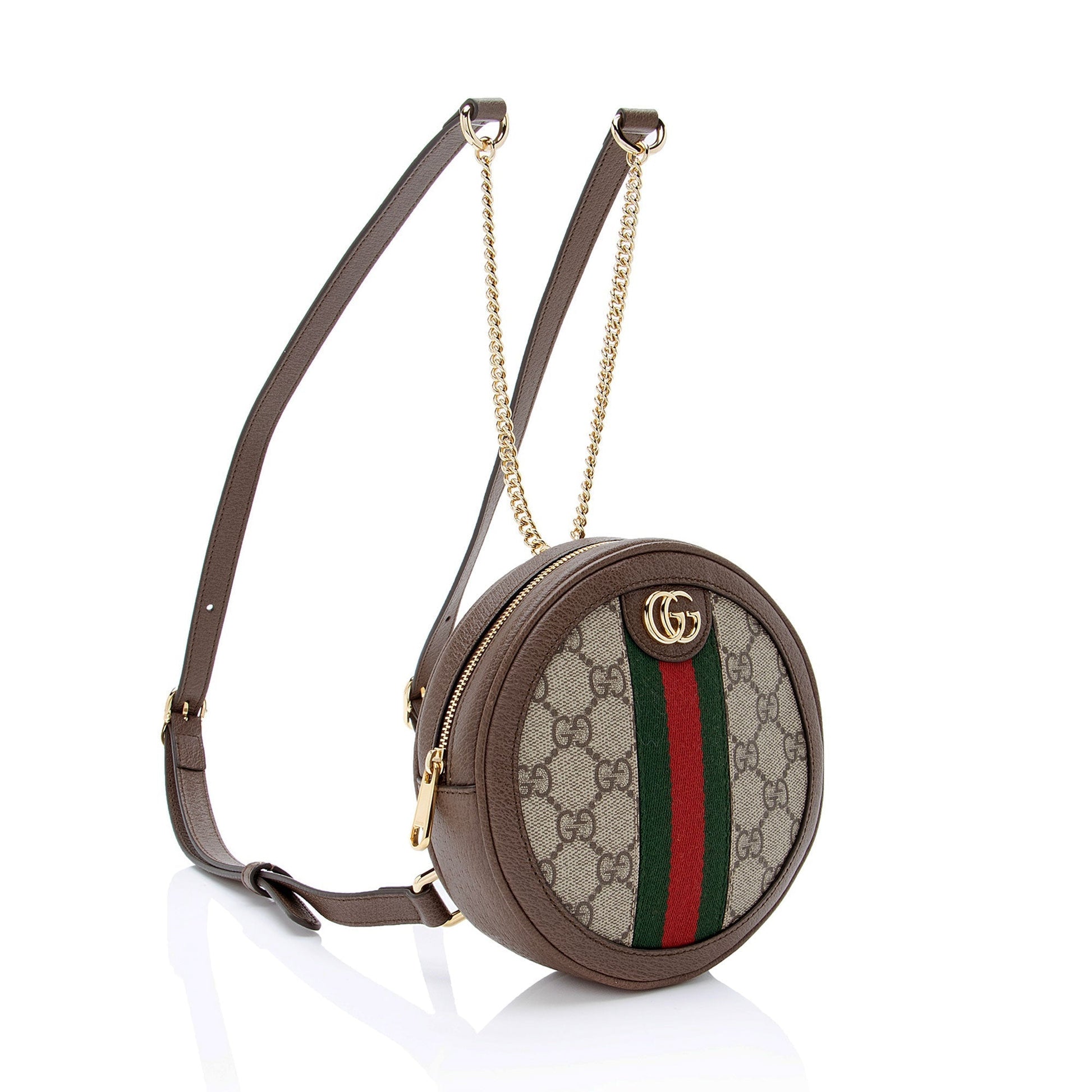Gucci GG Supreme Ophidia Round Backpack Leather Canvas Nylon Brown Shoulder Bag Mini Backpack