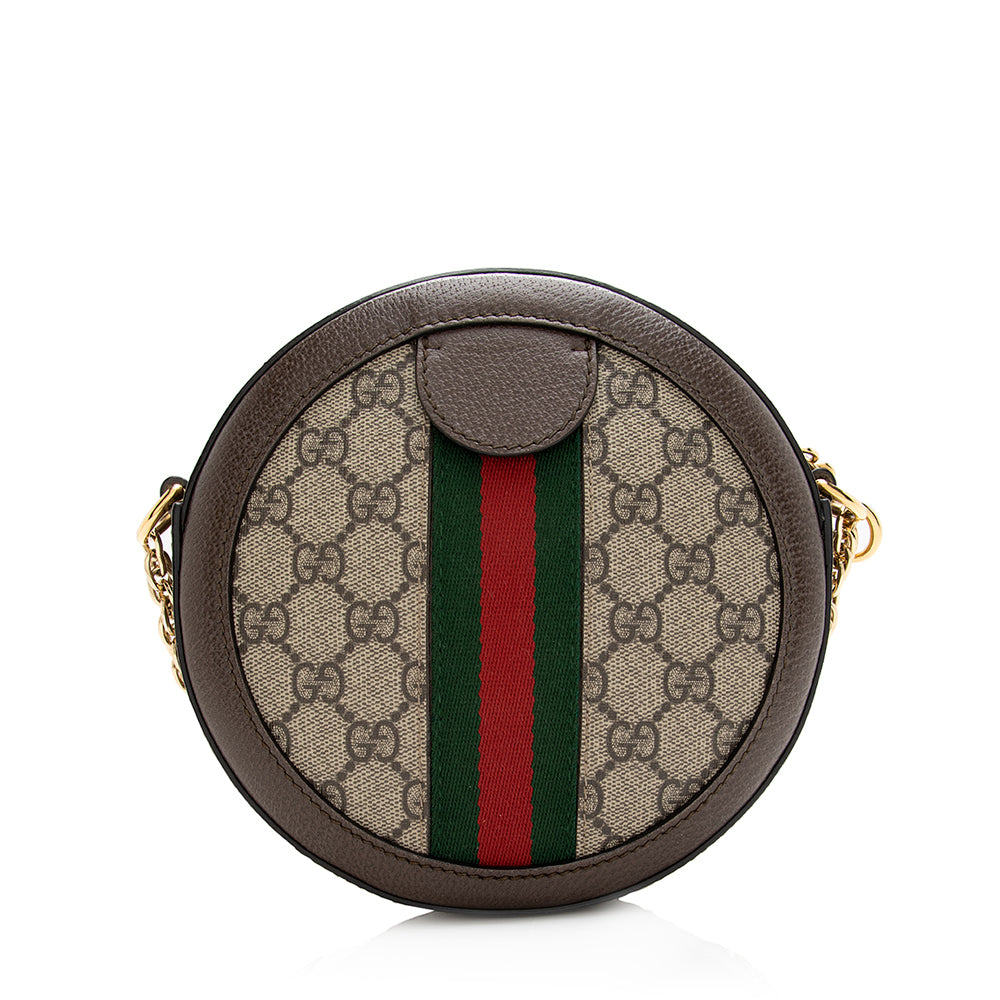 Gucci GG Supreme Ophidia Round SHF Leather Canvas Nylon Brown Crossbody Bag
