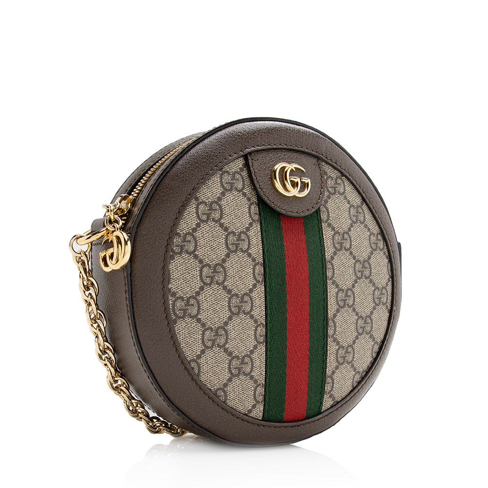 Gucci GG Supreme Ophidia Round SHF Leather Canvas Nylon Brown Crossbody Bag