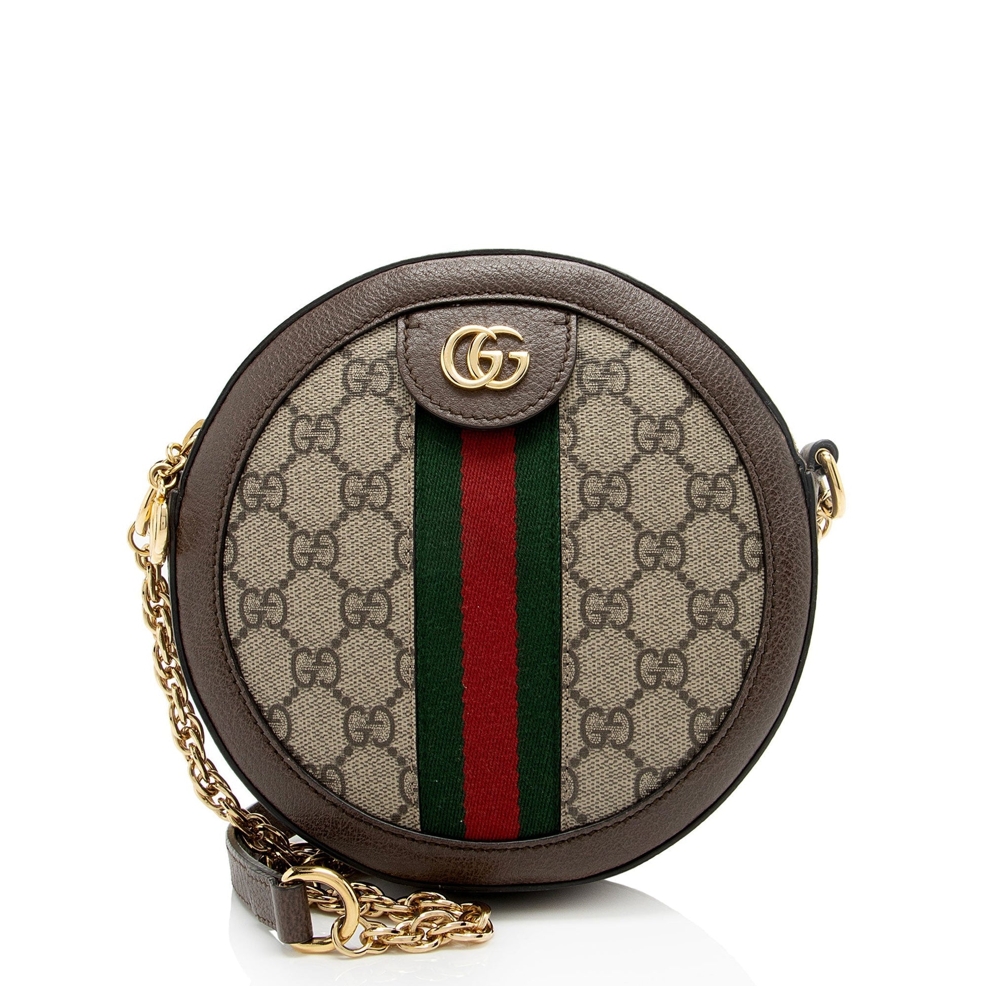 Gucci GG Supreme Ophidia Round SHF-8cDhBq Leather Canvas Nylon Brown Crossbody Bag