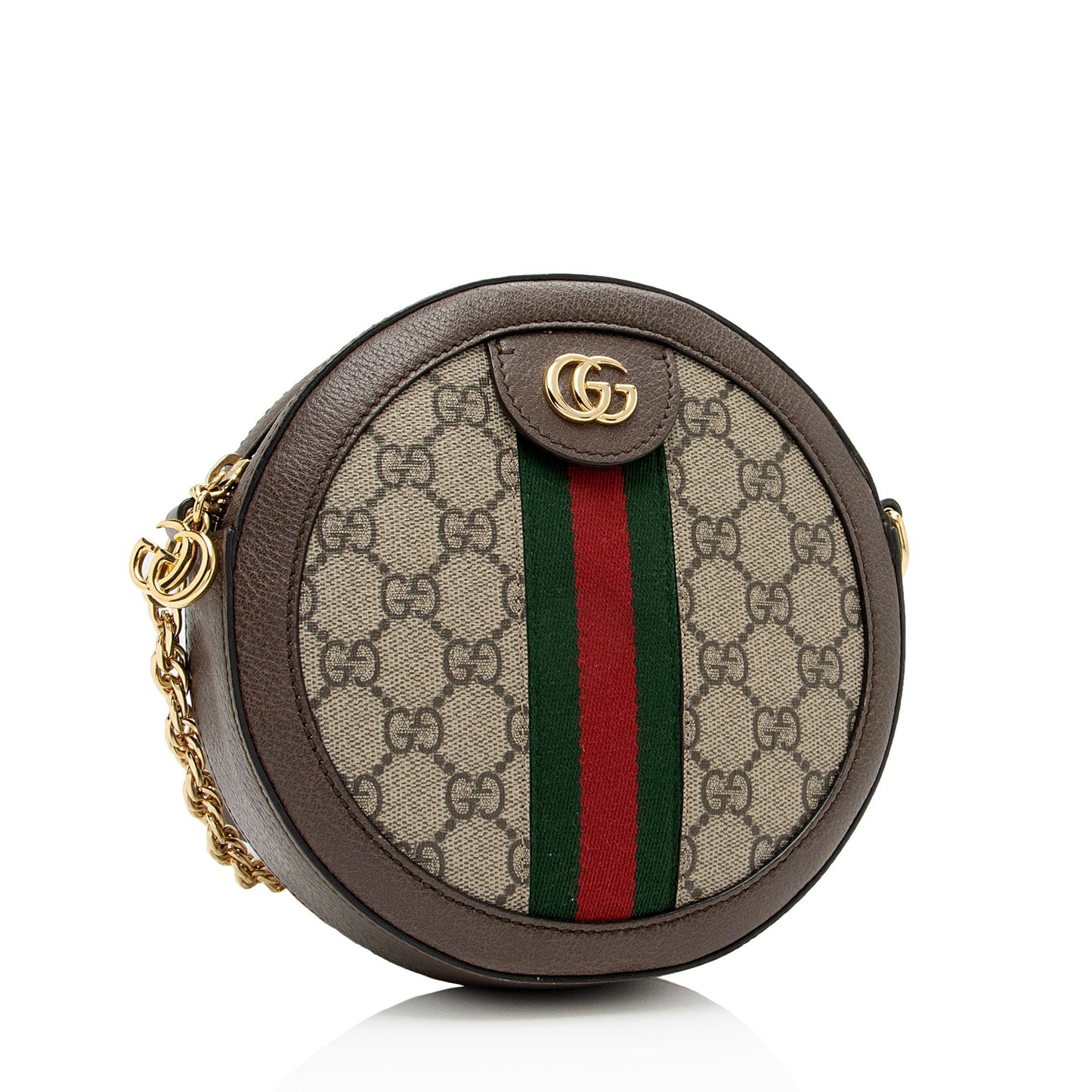 Gucci GG Supreme Ophidia Round SHF-8cDhBq Leather Canvas Nylon Brown Crossbody Bag