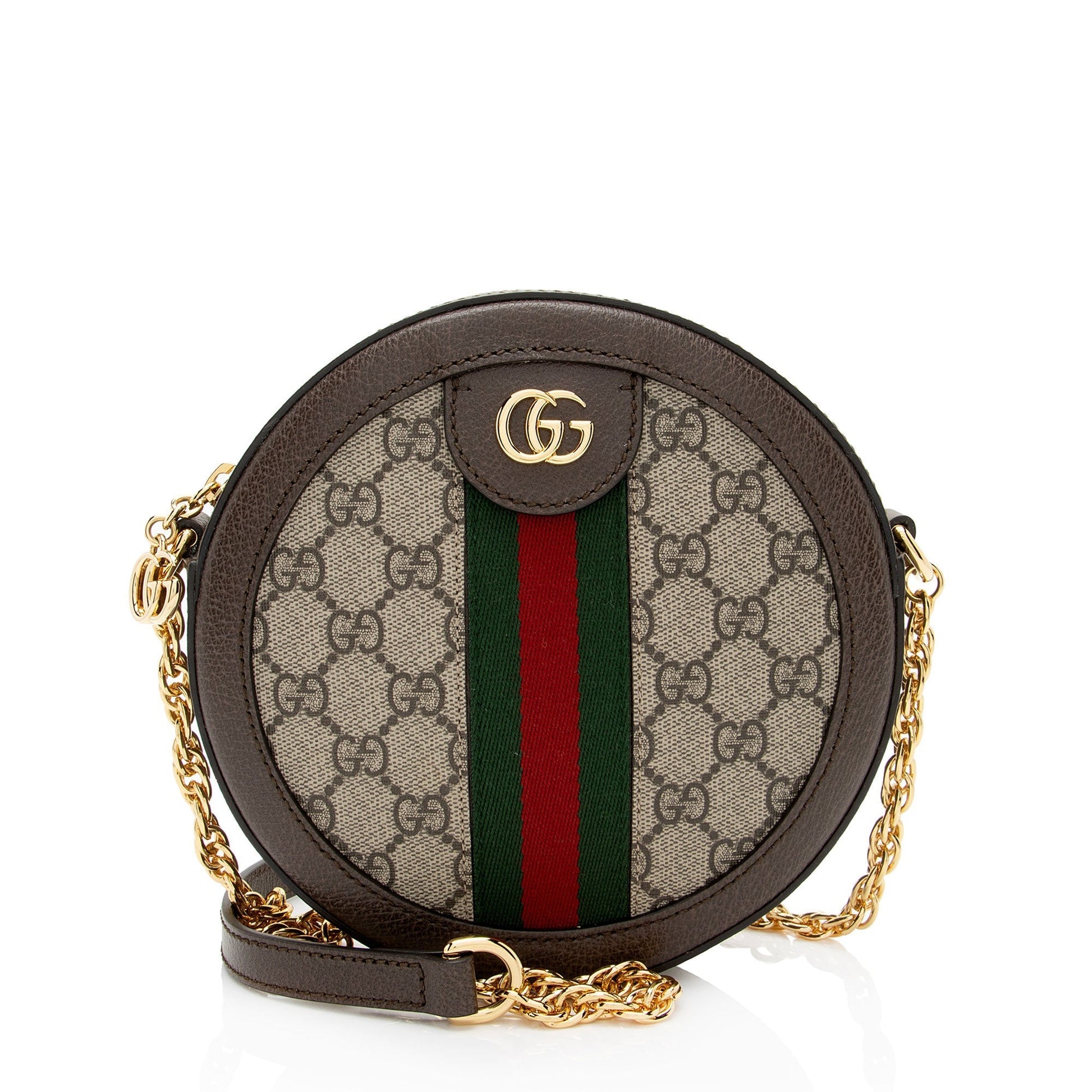 Gucci GG Supreme Ophidia Round SHF-99m356 Leather Canvas Nylon Brown Crossbody Bag