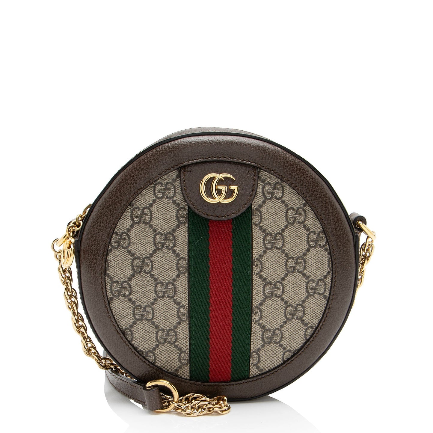 Gucci GG Supreme Ophidia Round SHF-F3cSgu Leather Canvas Nylon Brown Crossbody Bag