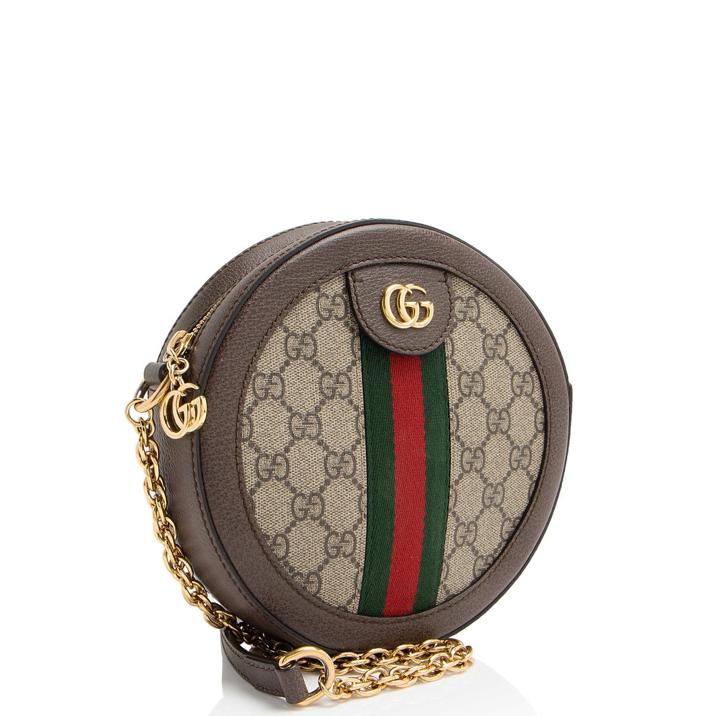 Gucci GG Supreme Ophidia Round Leather Canvas Nylon Brown Crossbody Bag