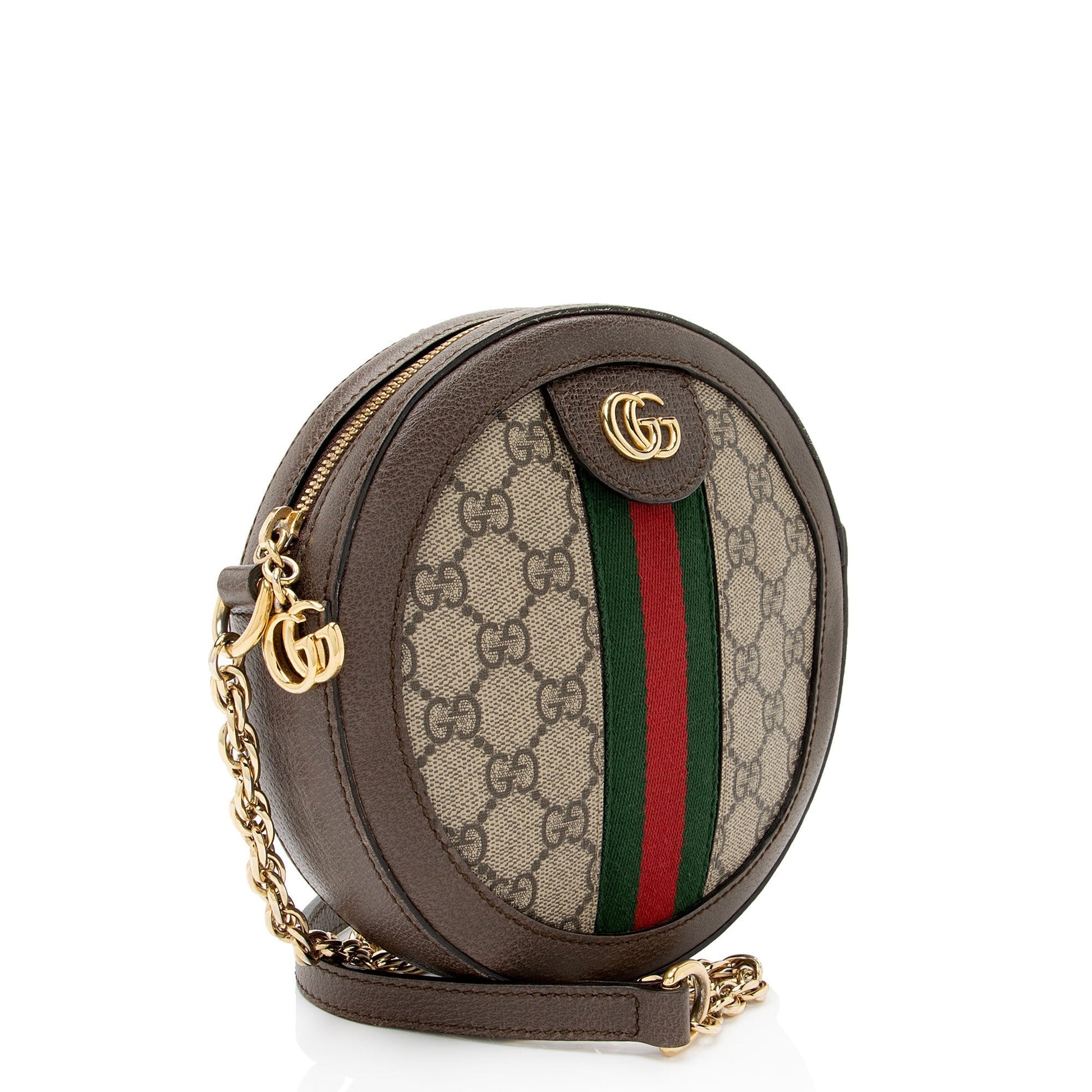 Gucci GG Supreme Ophidia Round Leather Canvas Nylon Beige Crossbody Bag