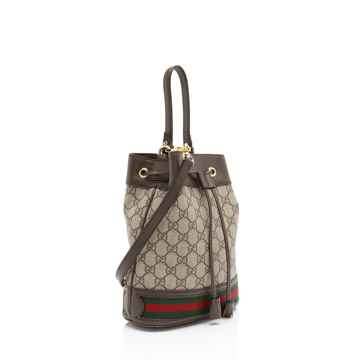 Gucci GG Supreme Ophidia Bucket Leather Canvas Nylon Brown Crossbody Bag Bucket Bag