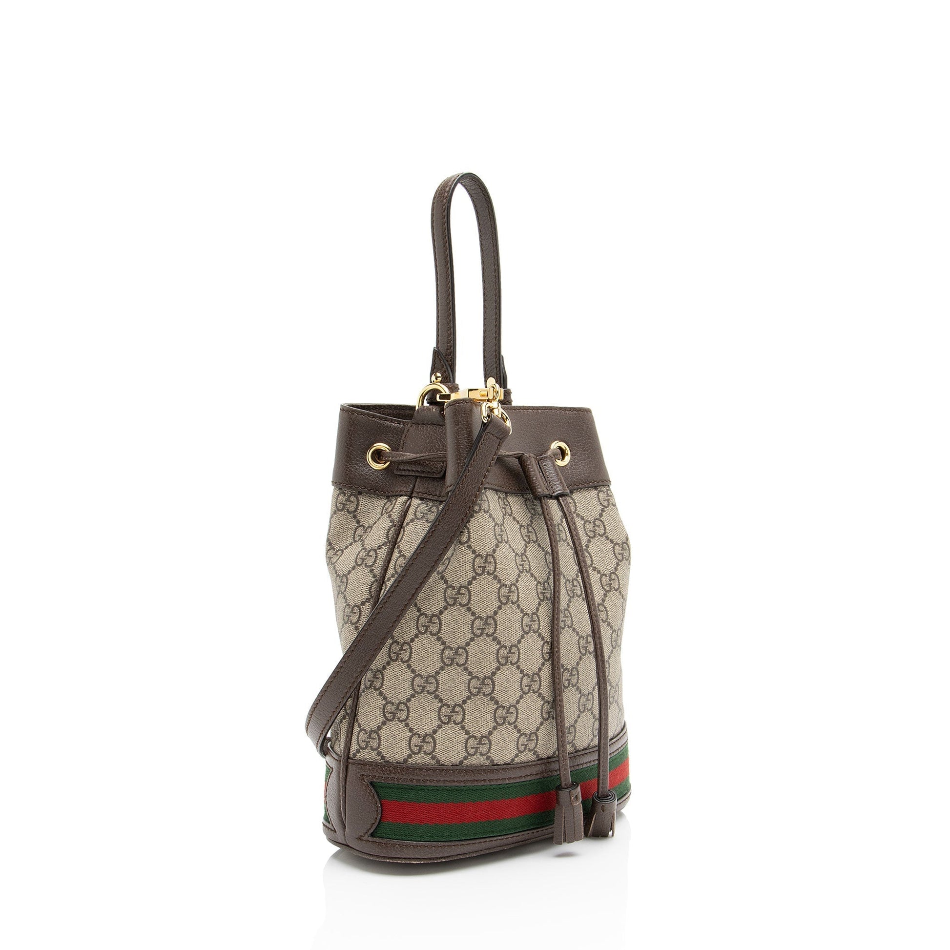 Gucci GG Supreme Ophidia Bucket Leather Canvas Nylon Brown Crossbody Bag Bucket Bag