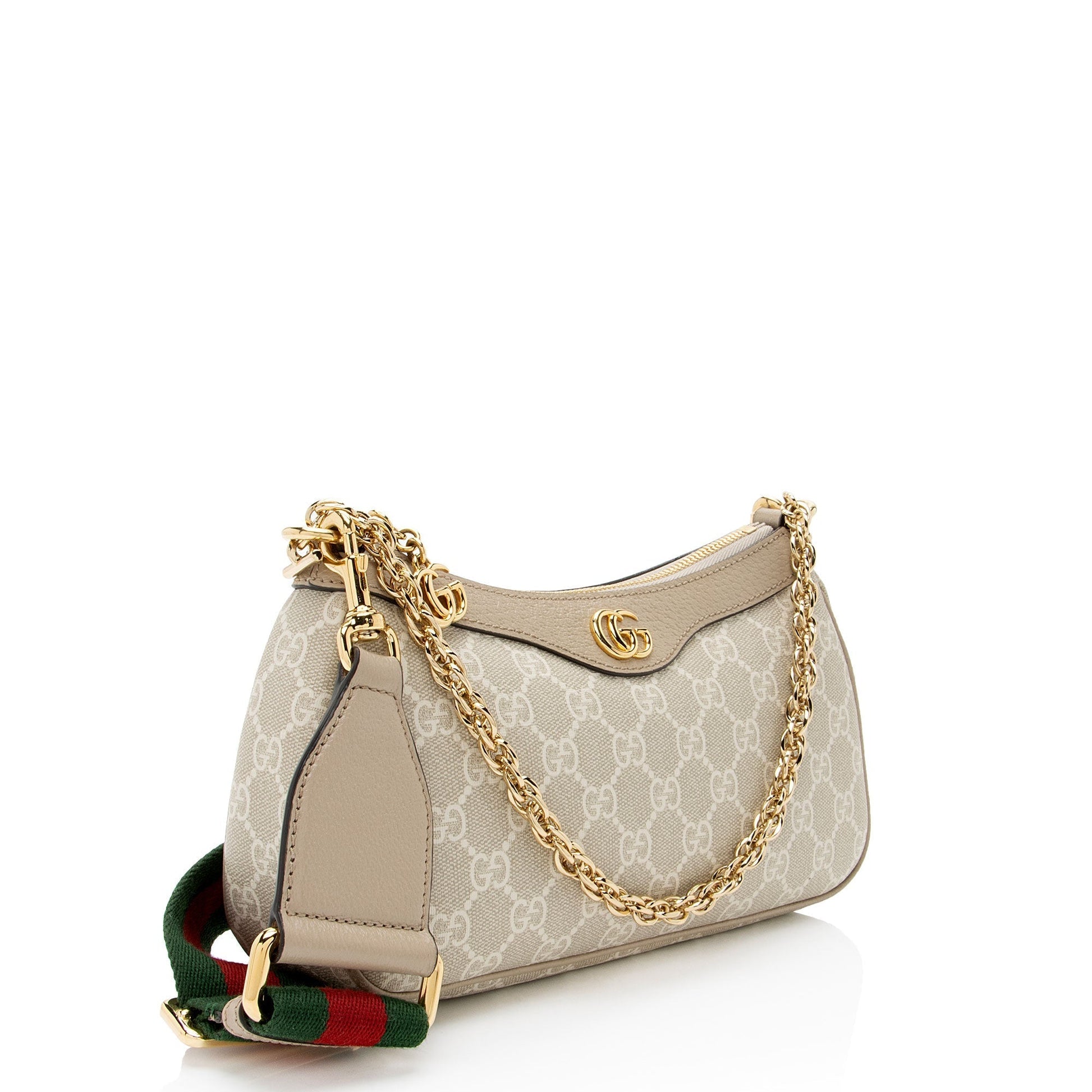 Gucci GG Supreme Ophidia Chain Leather Canvas Nylon White Crossbody Bag
