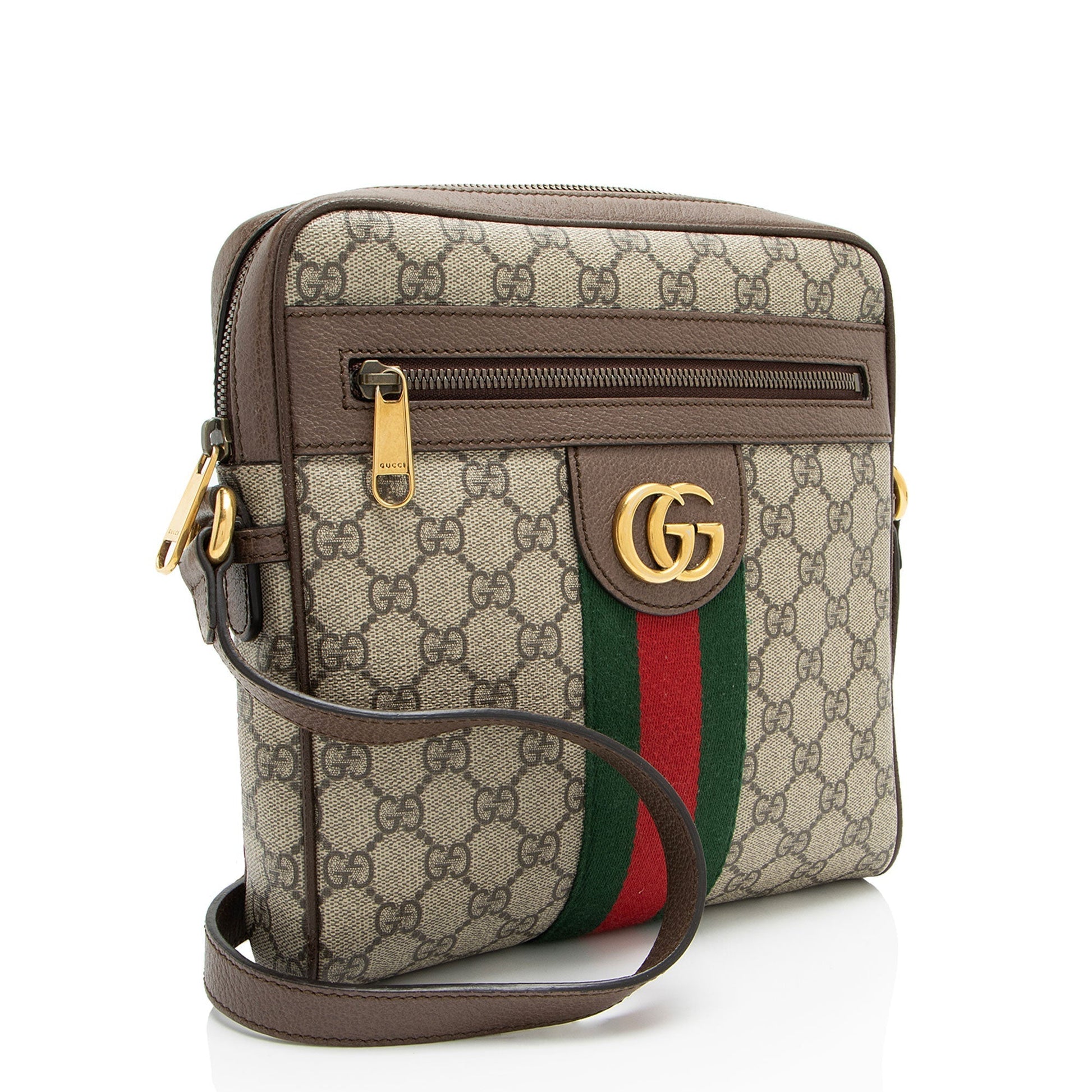Gucci GG Supreme Ophidia Messenger Leather Canvas Nylon Brown Shoulder Bag