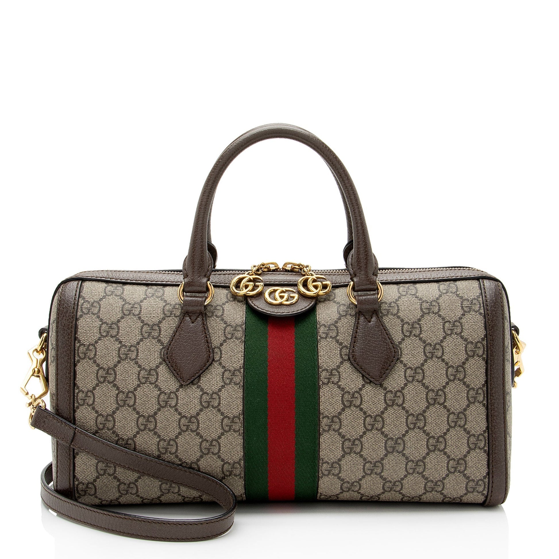 Gucci GG Supreme Ophidia Boston Leather Canvas Nylon Brown Satchel Bag Shf Wsodso