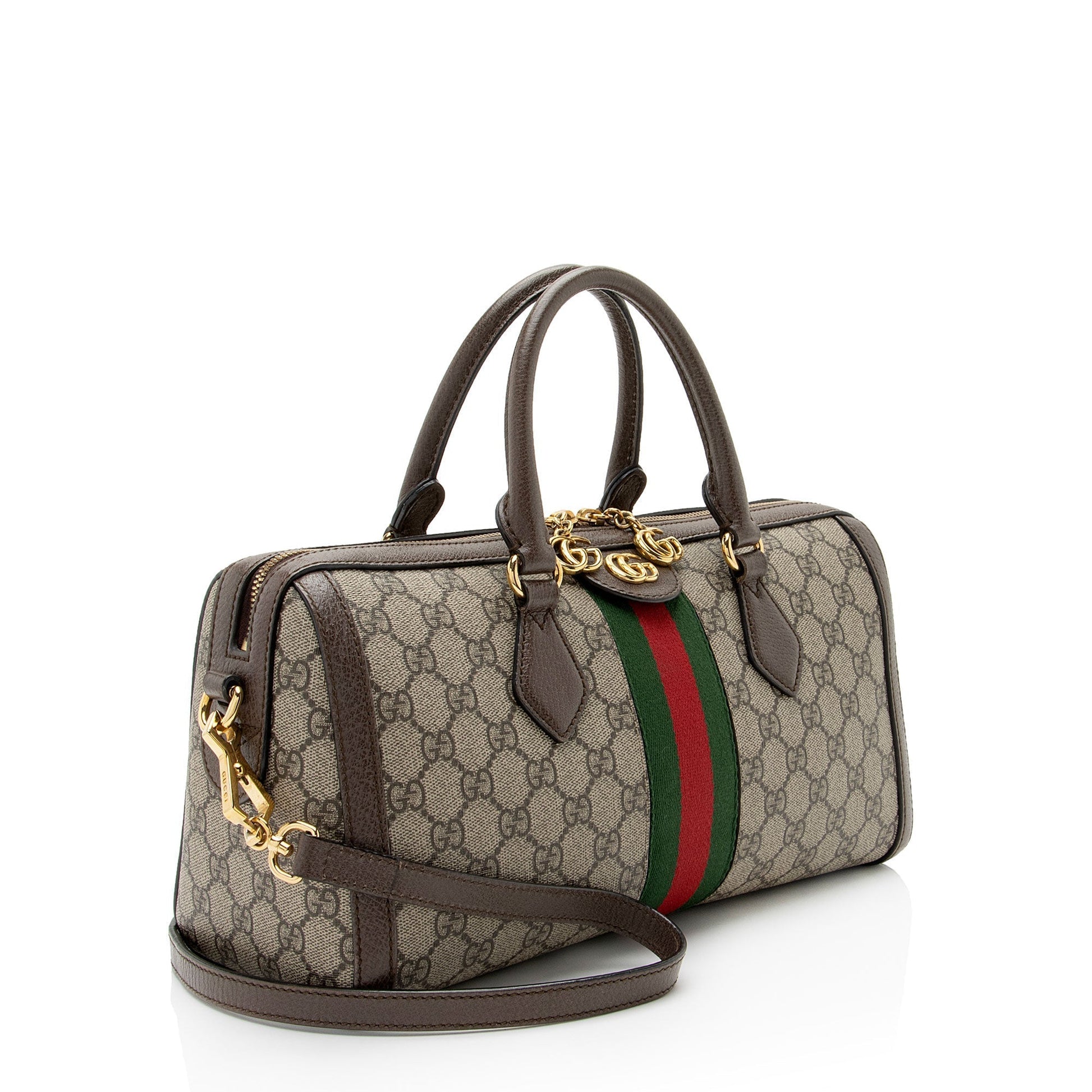 Gucci GG Supreme Ophidia Boston Leather Canvas Nylon Brown Satchel Bag Shf Wsodso