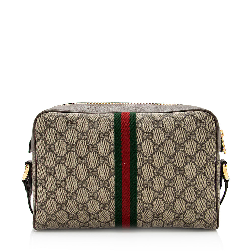 Gucci GG Supreme Ophidia Camera SHF Leather Canvas Nylon Brown Crossbody Bag