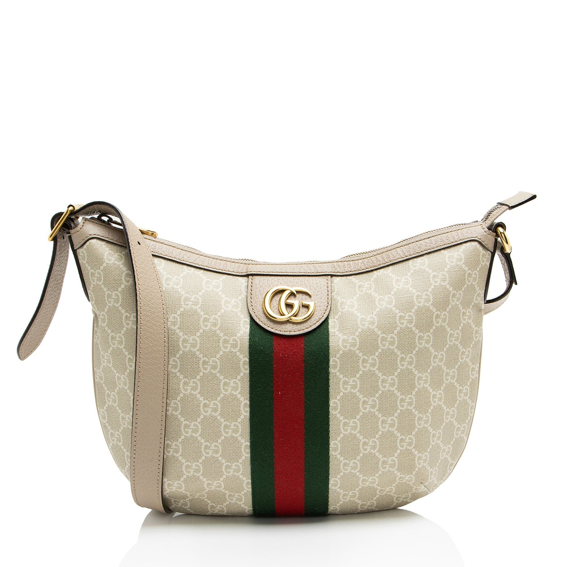 Gucci GG Supreme Ophidia Leather Canvas Nylon Beige Shoulder Bag