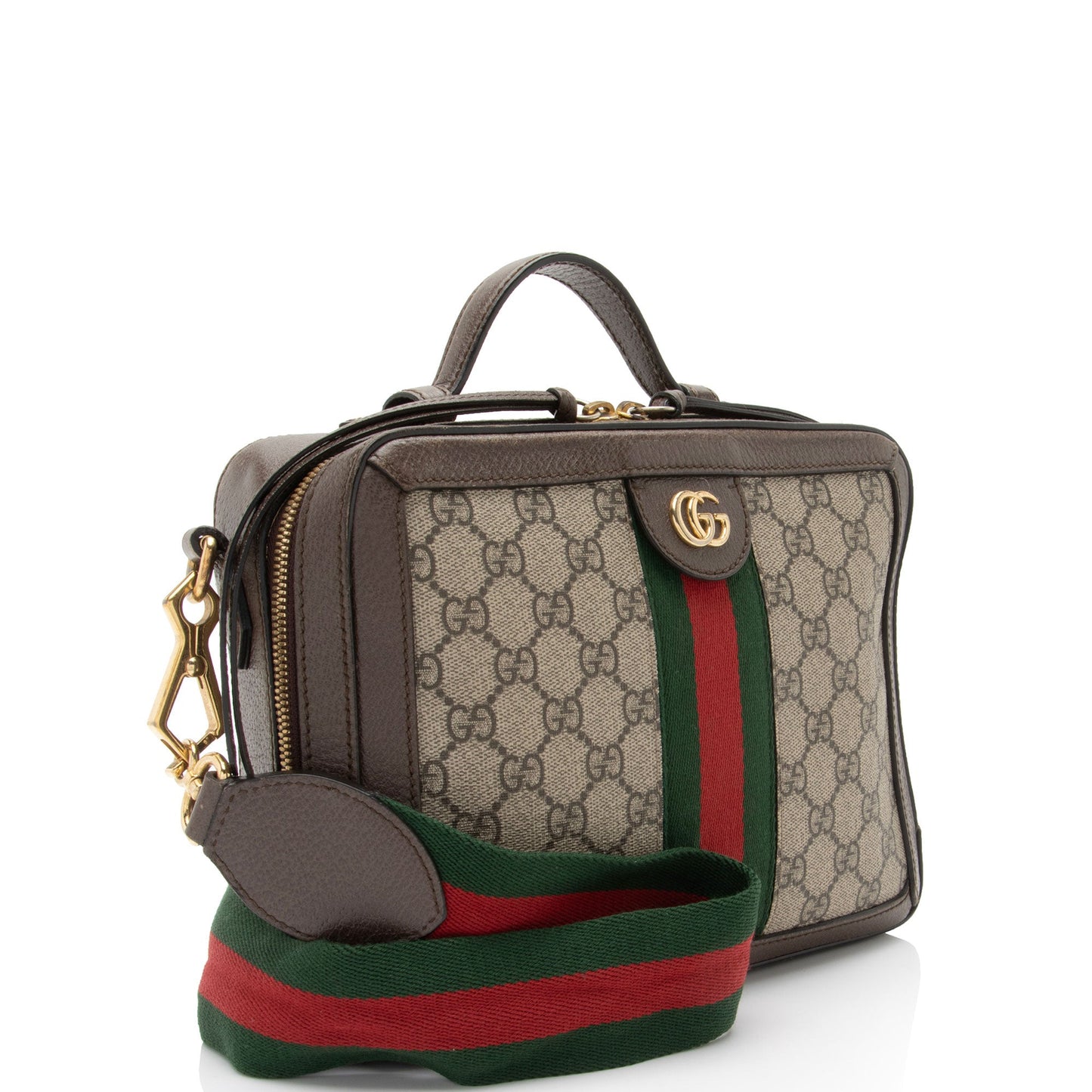 Gucci GG Supreme Ophidia Top Handle Leather Canvas Nylon Brown Crossbody Bag Shf Rxeqfa