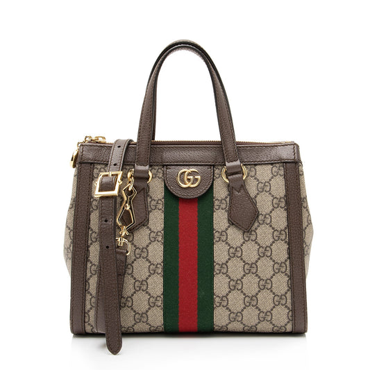 Gucci GG Supreme Ophidia SHF Leather Canvas Nylon Brown Tote Bag