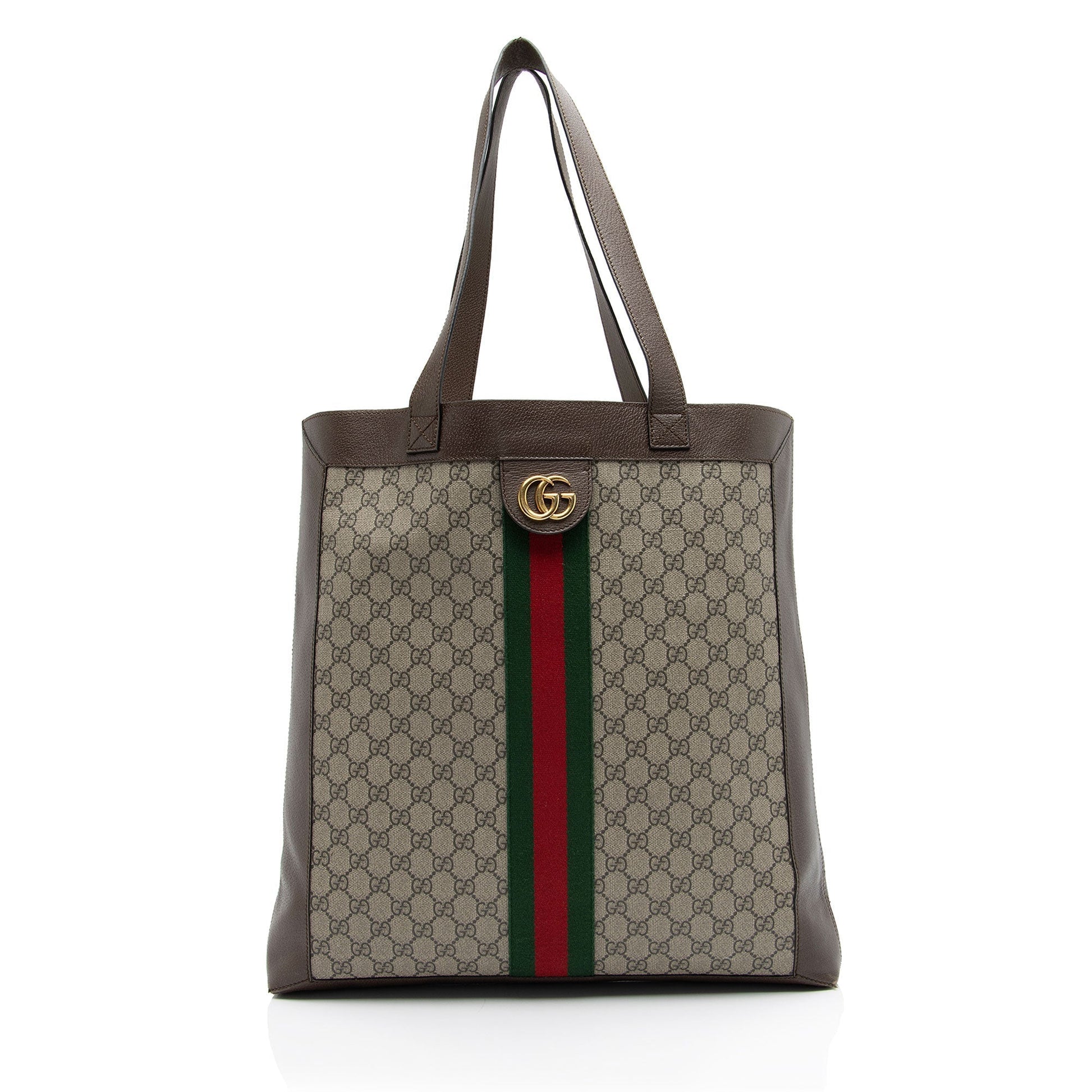 Gucci GG Supreme Ophidia Soft Vertical Leather Canvas Nylon Brown Tote Bag Shf Rk7Fhn