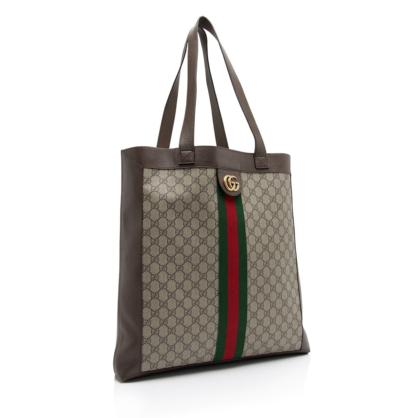 Gucci GG Supreme Ophidia Soft Vertical Leather Canvas Nylon Brown Tote Bag Shf Rk7Fhn
