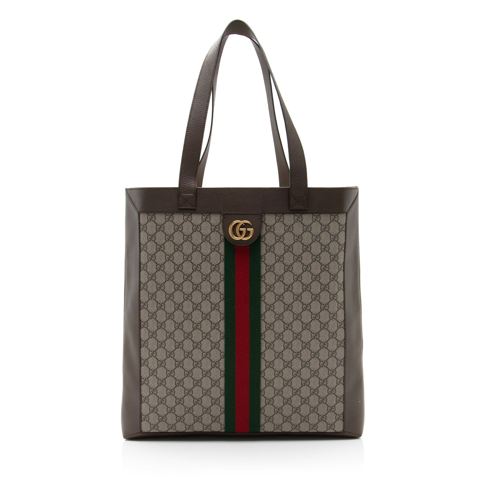 Gucci GG Supreme Ophidia Soft Vertical Leather Canvas Nylon Brown Tote Bag Shf By1N9K