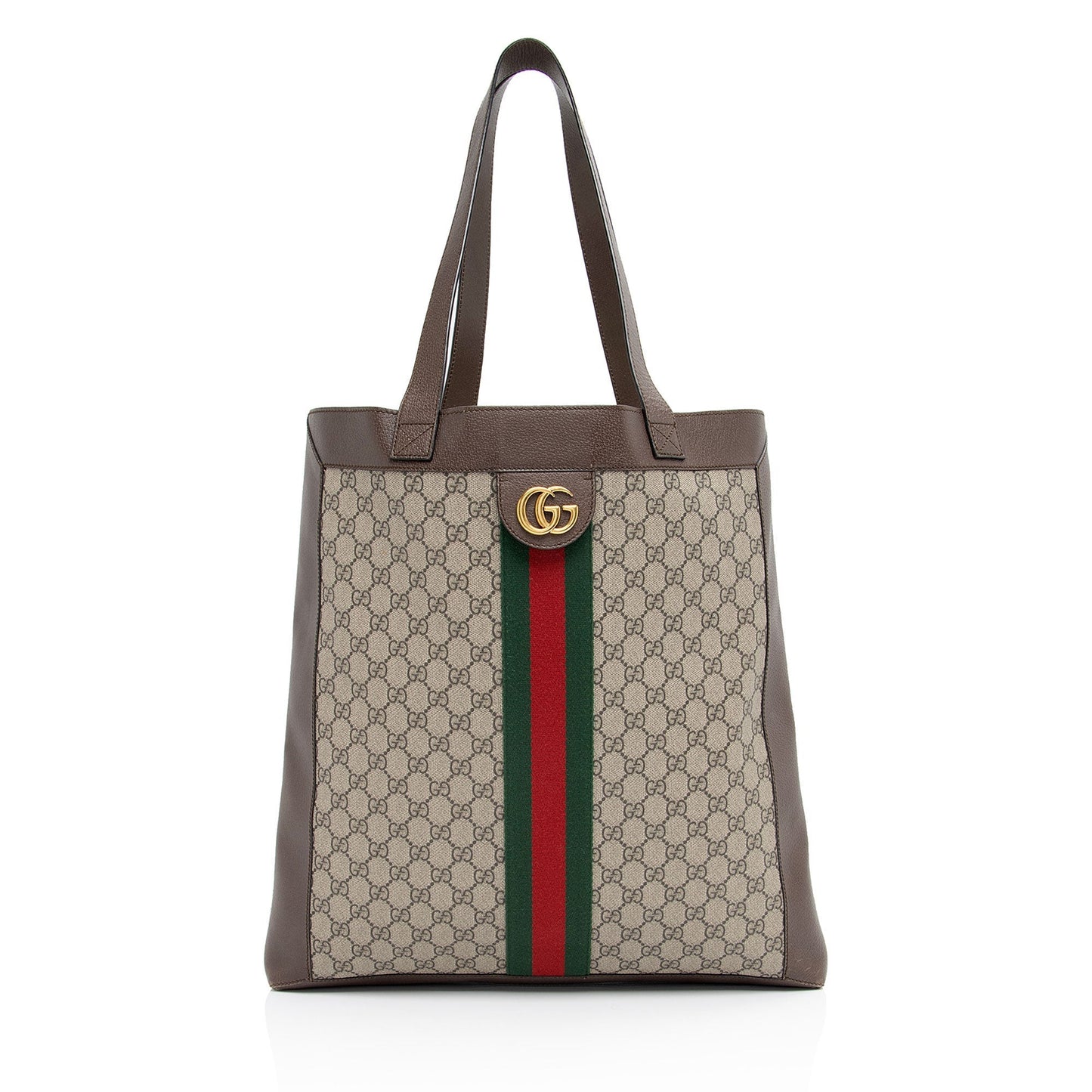 Gucci GG Supreme Ophidia Soft Vertical Leather Canvas Nylon Brown Tote Bag Shf Hksf8C