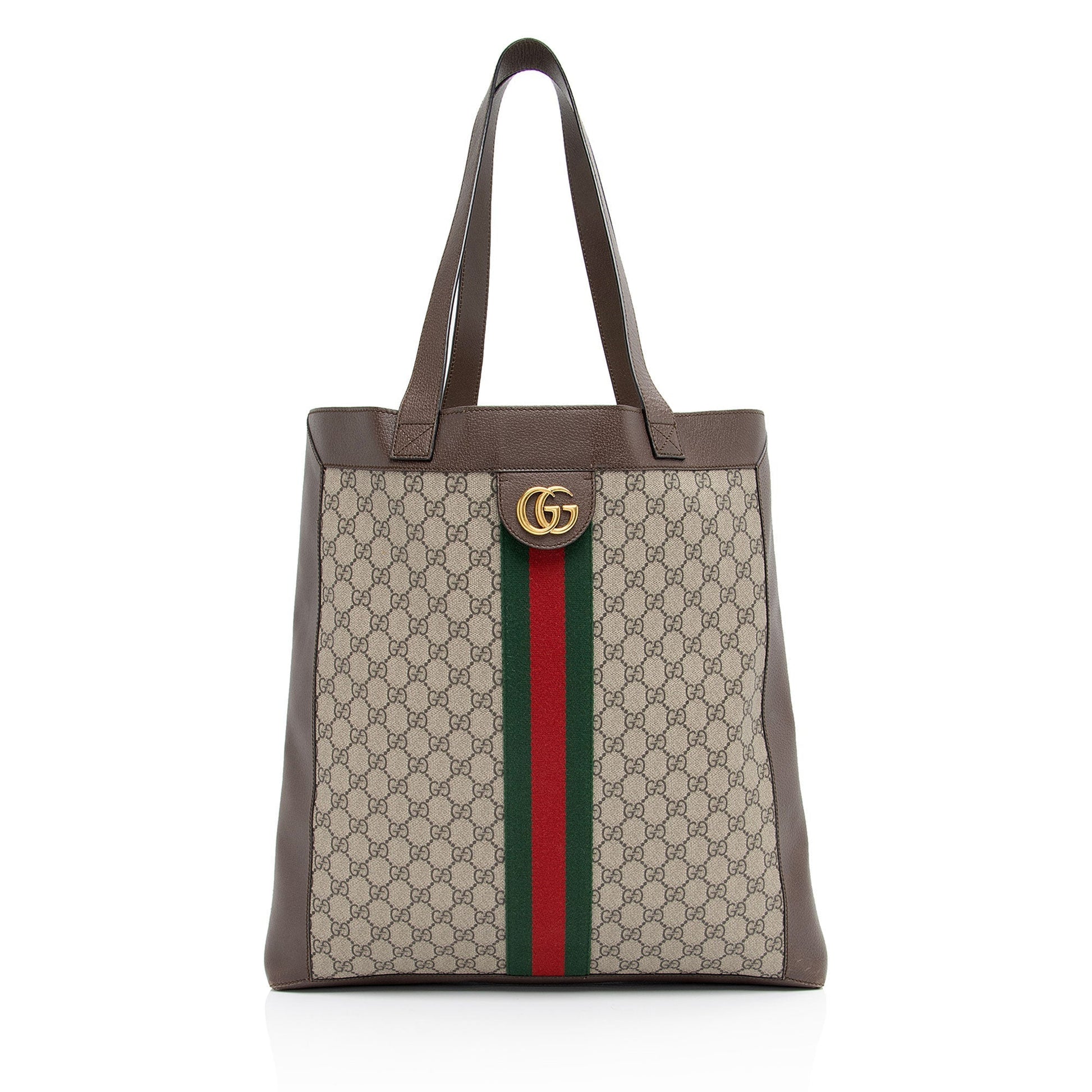 Gucci GG Supreme Ophidia Soft Vertical Leather Canvas Nylon Brown Tote Bag Shf Hksf8C