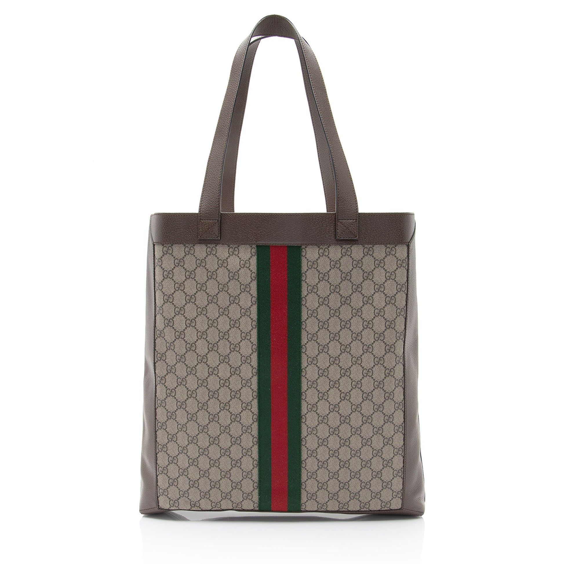 Gucci GG Supreme Ophidia Soft Vertical Leather Canvas Brown Beige Tote Bag