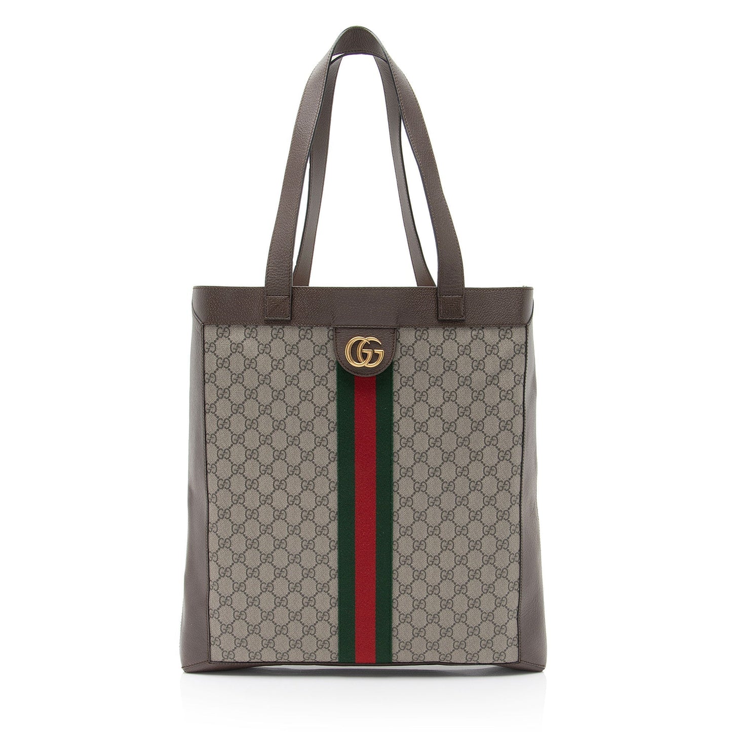 Gucci GG Supreme Ophidia Soft Vertical Leather Canvas Brown Beige Tote Bag