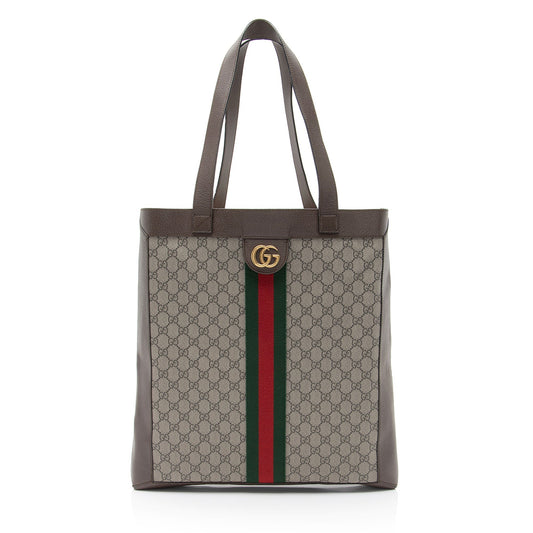 Gucci GG Supreme Ophidia Soft Vertical Leather Canvas Brown Beige Tote Bag