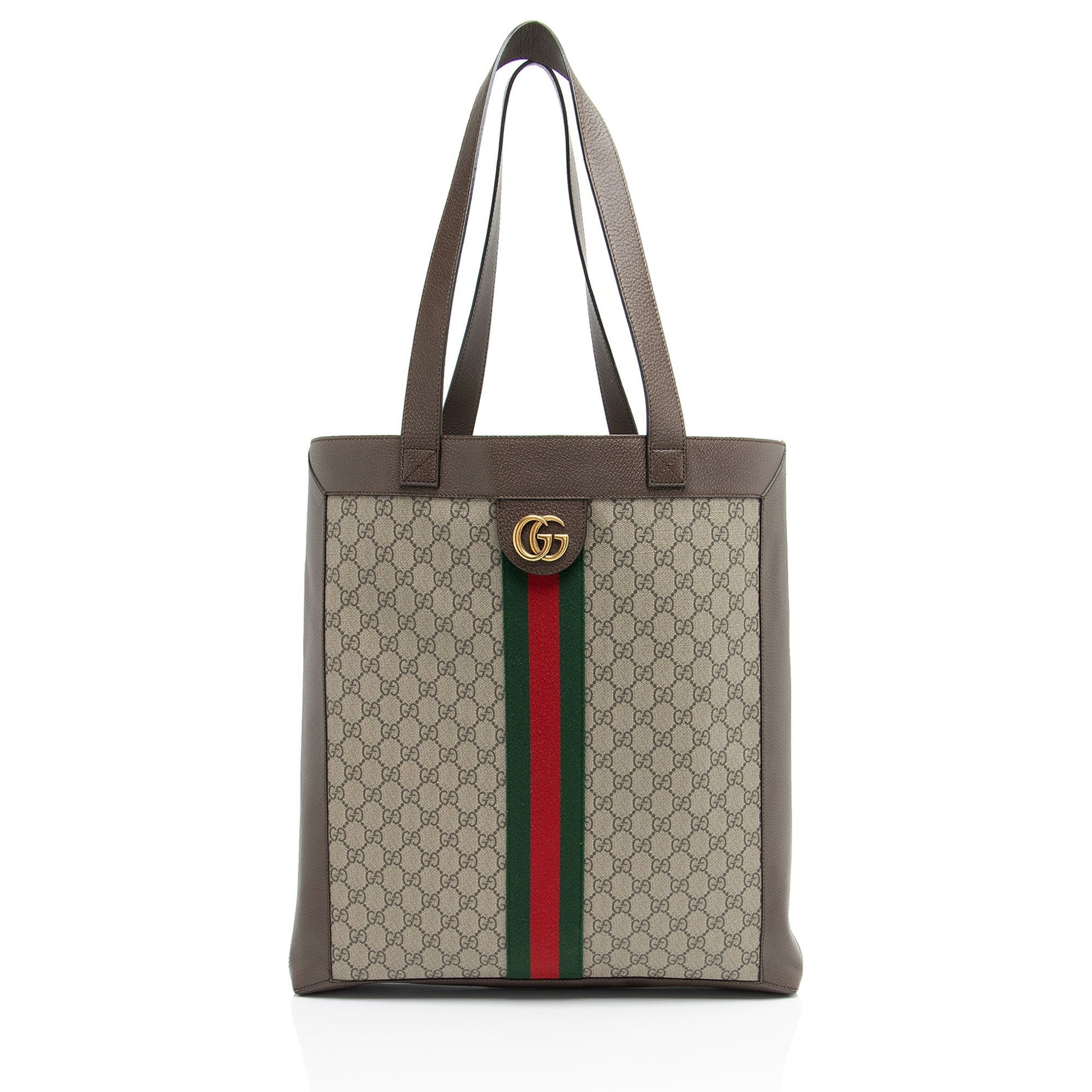 Gucci GG Supreme Ophidia Soft Vertical Leather Canvas Nylon Brown Tote Bag