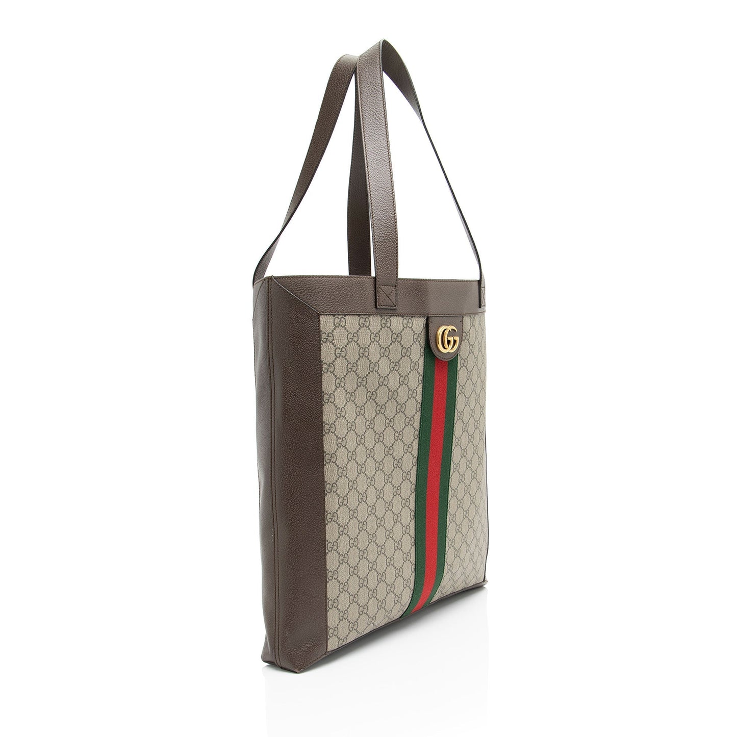 Gucci GG Supreme Ophidia Soft Vertical Leather Canvas Nylon Brown Tote Bag