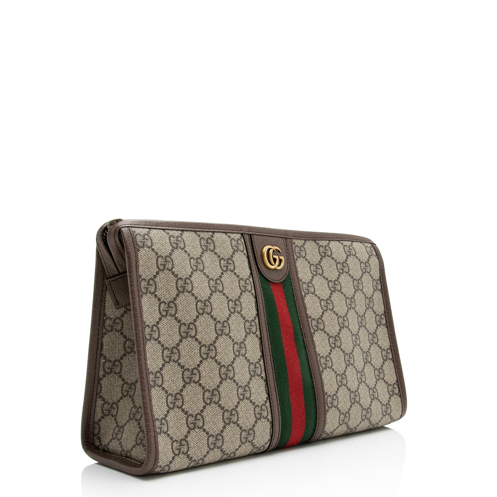Gucci GG Supreme Ophidia Toiletry Pouch Leather Canvas Nylon Brown Handbag Pouch Shf