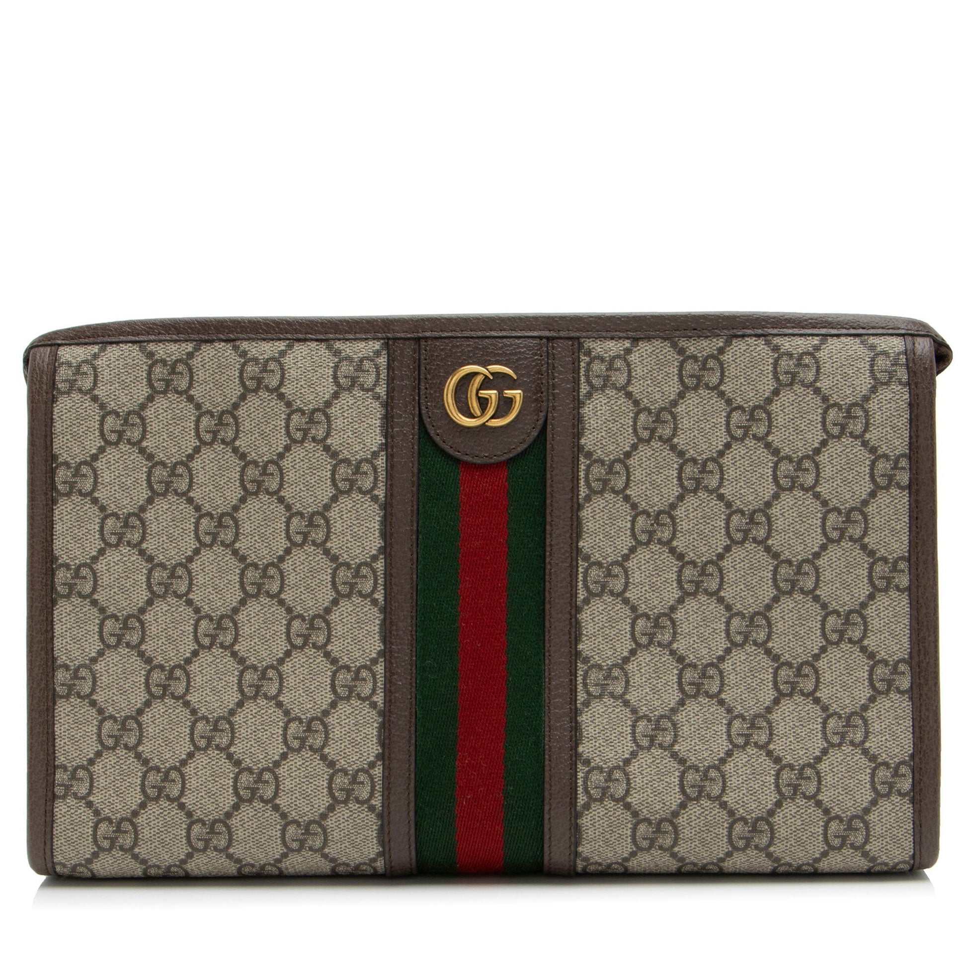 Gucci GG Supreme Ophidia Toiletry Pouch Leather Canvas Nylon Brown Handbag