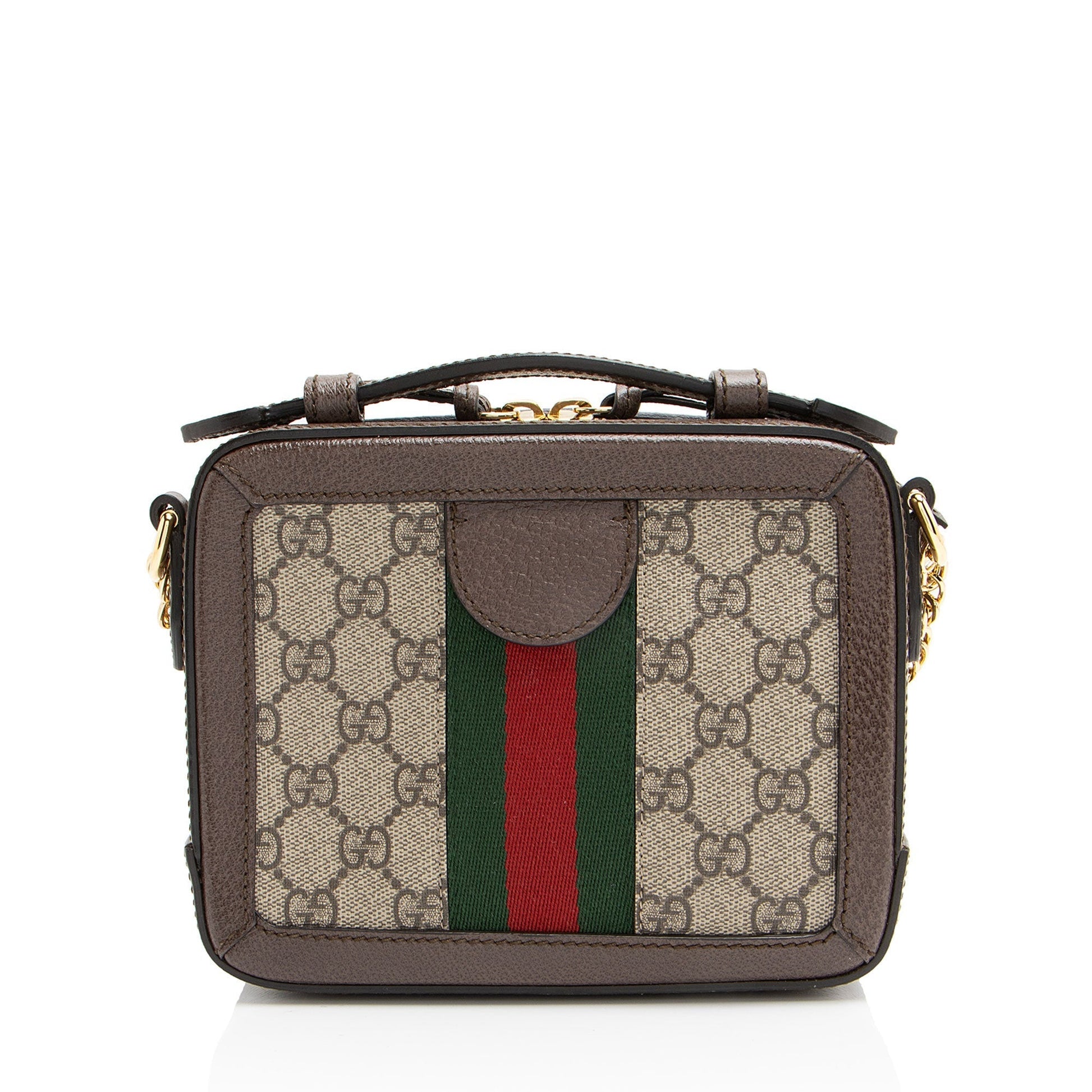 Gucci GG Supreme Ophidia Top Handle Leather Canvas Nylon Brown Crossbody Bag Shf No0Be8
