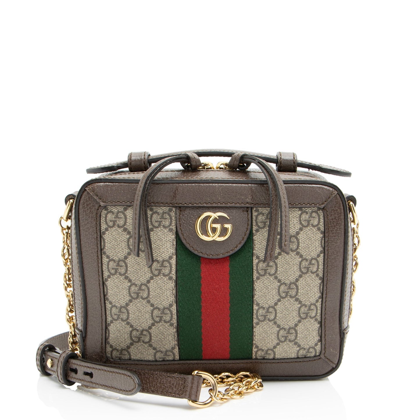 Gucci GG Supreme Ophidia Top Handle Leather Canvas Nylon Brown Crossbody Bag